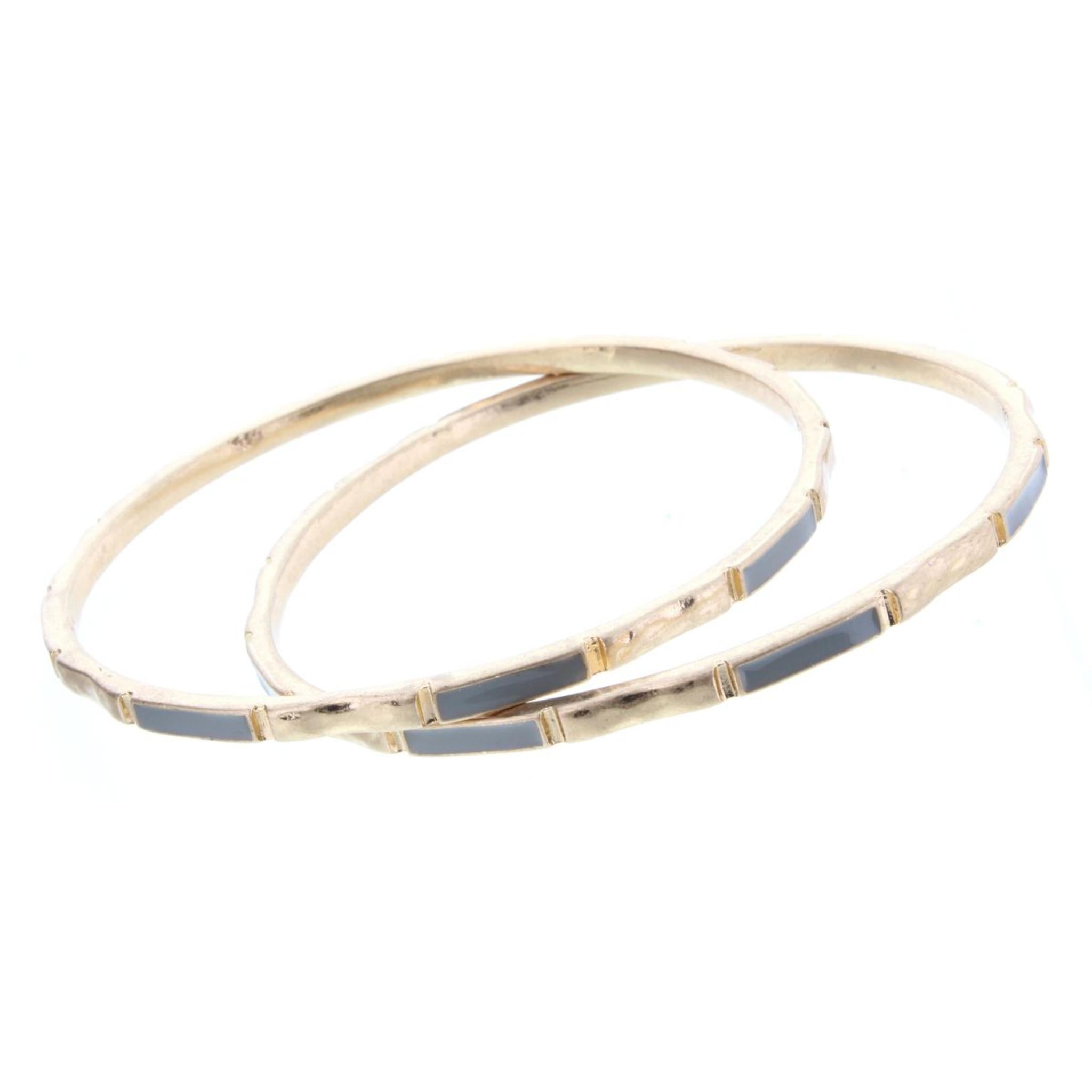 2 Blocked Off Gold Bangle Bracelets with Grey Epoxy