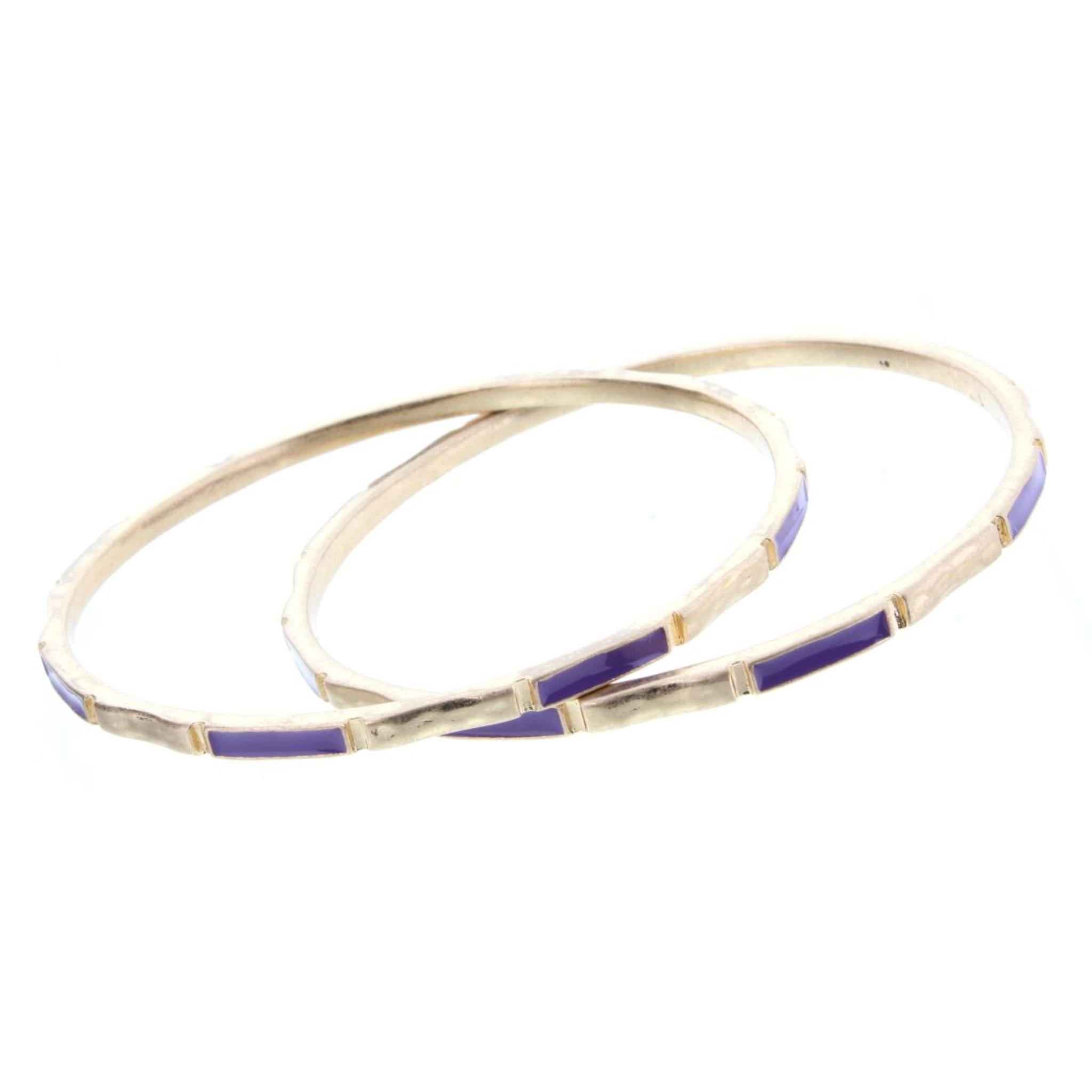 2 Blocked Off Gold Bangle Bracelets with Purple Epoxy