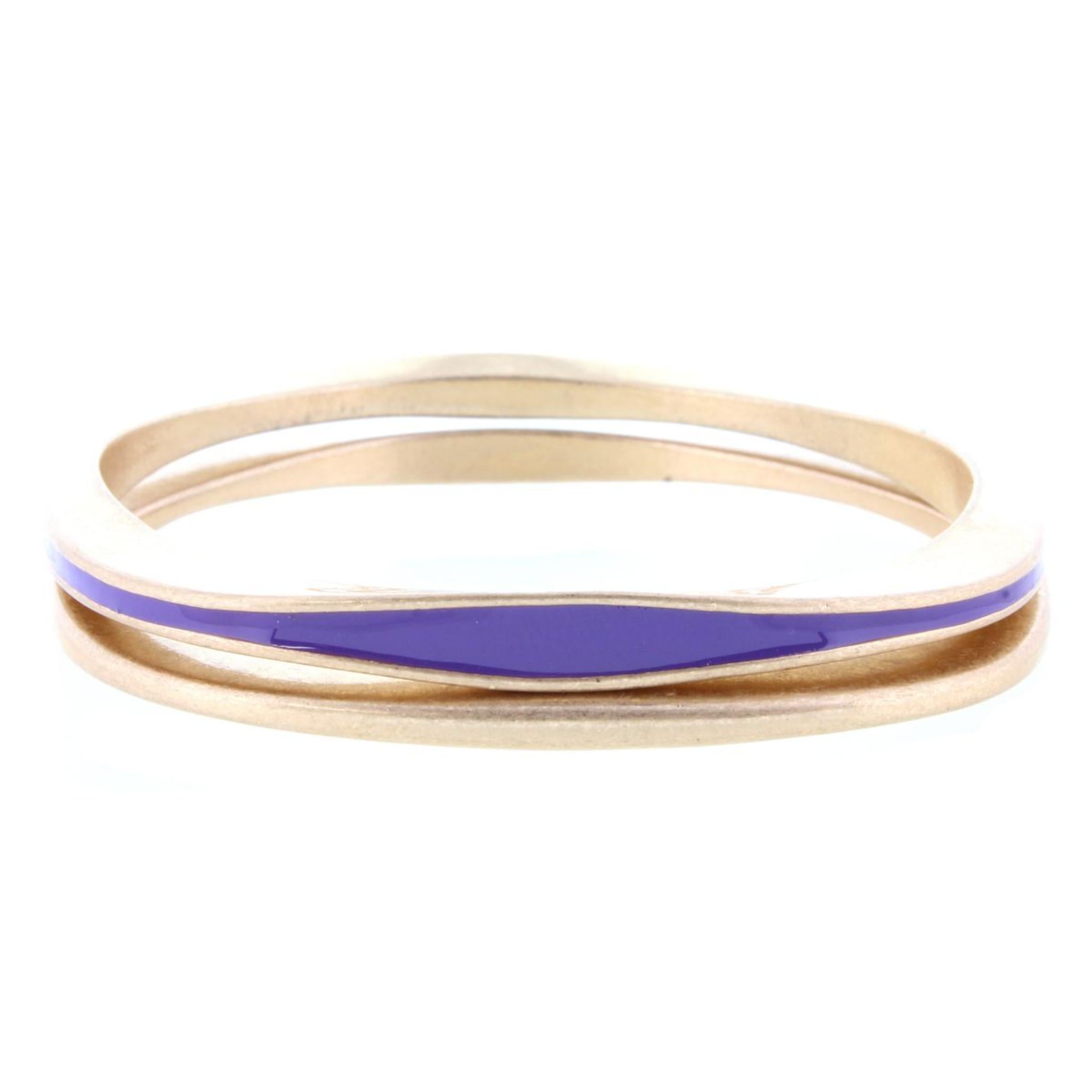 2 Gold Wavy Bangle Bracelets with Purple Epoxy