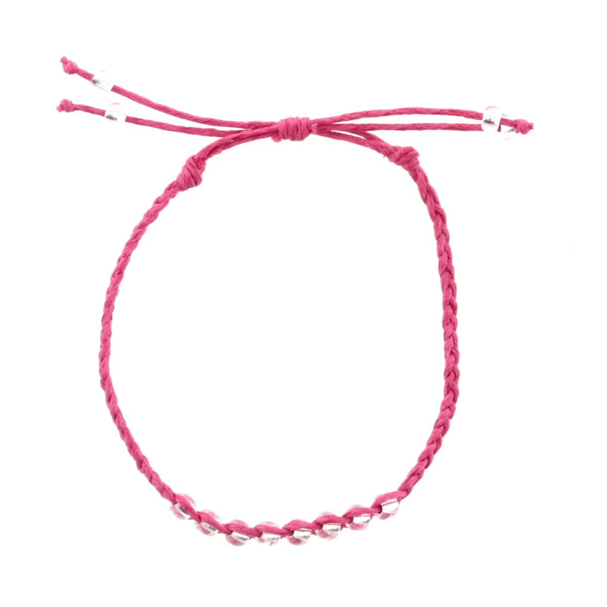 Kids Hot Pink Braided Bracelet with Clear Beads Adj. Bracelet
