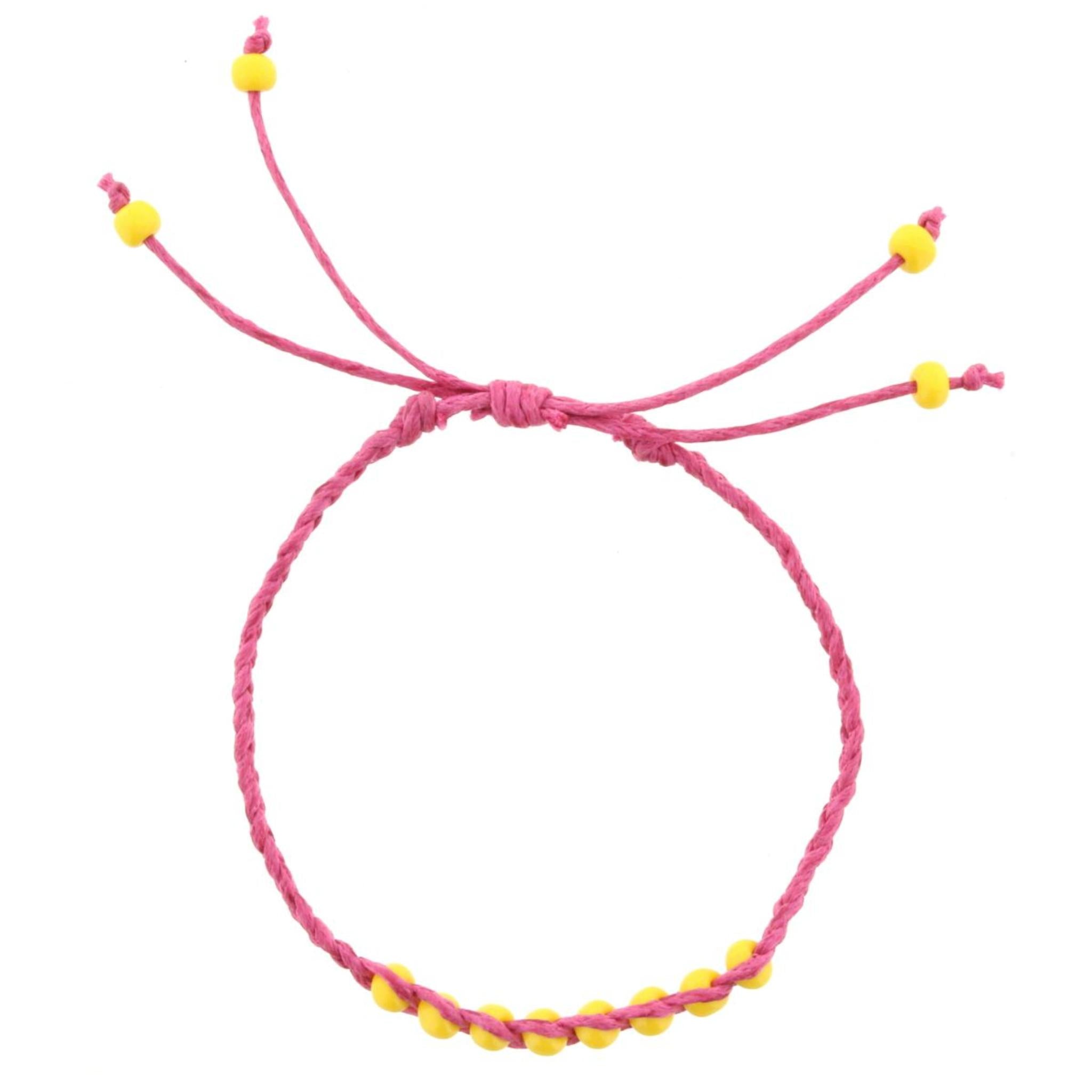 Kids Hot Pink Braided Bracelet with Yellow Beads Adj. Bracelet