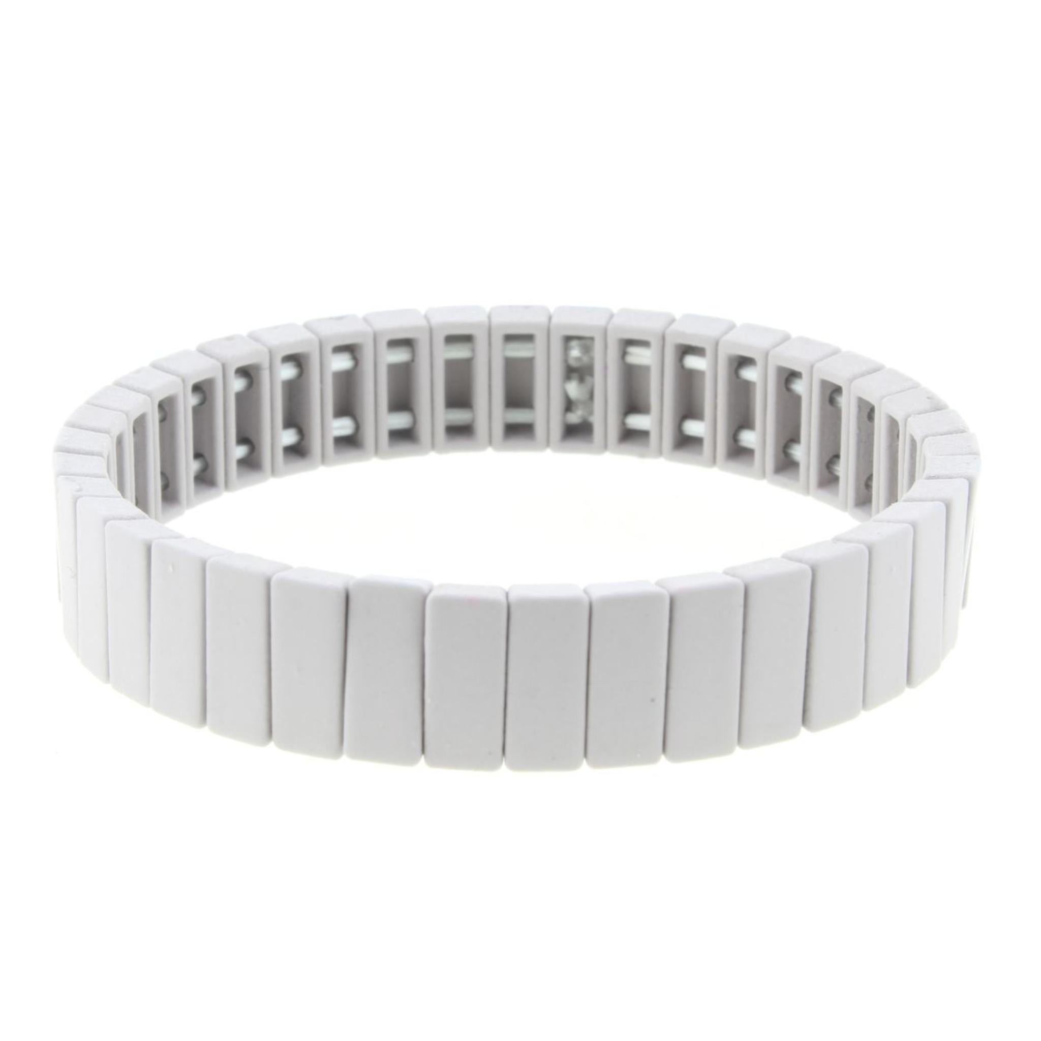 Grey Rectangular Metal Shape Stretch Bracelet