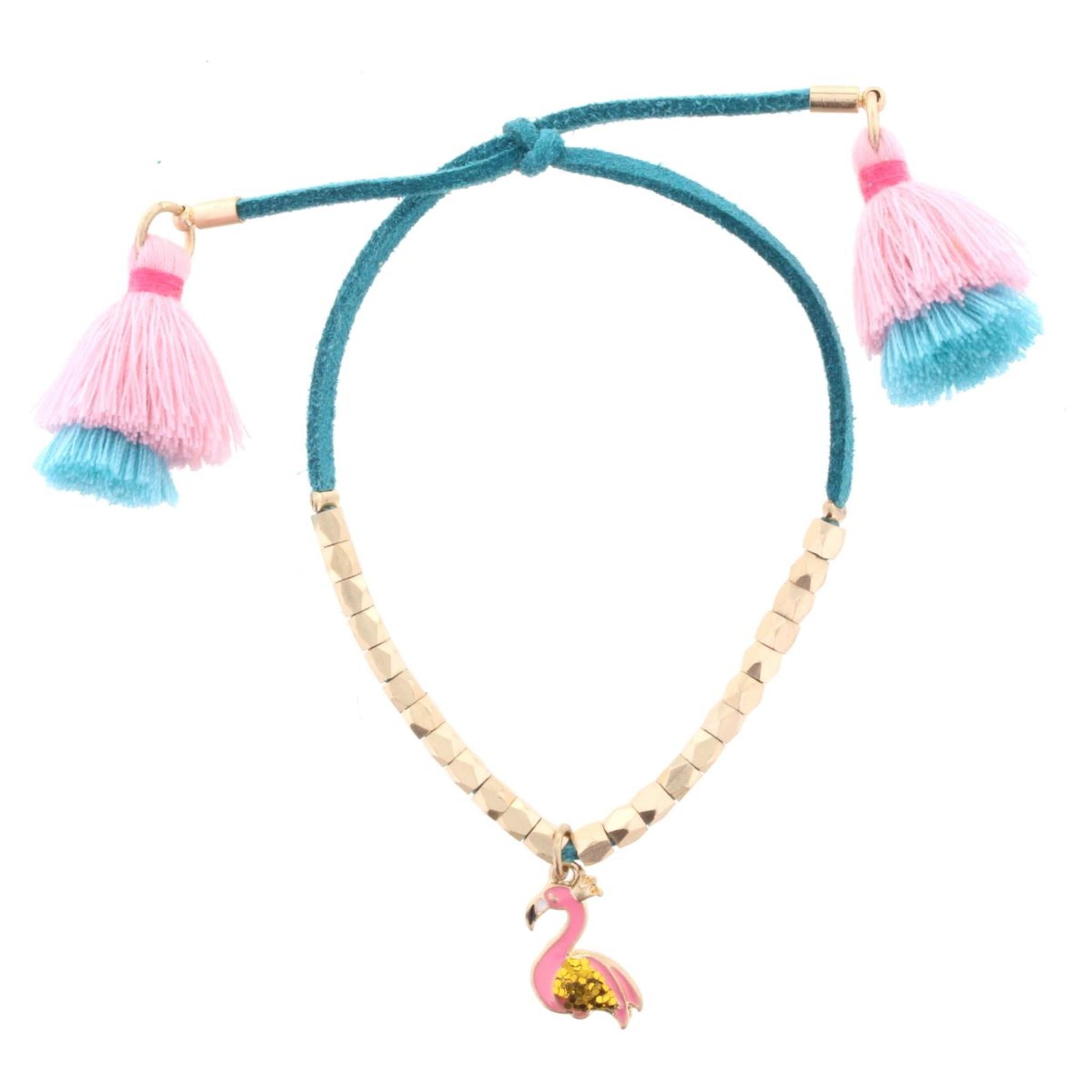 Adj. Teal Sude with Tassels & Flamingo Bracelet