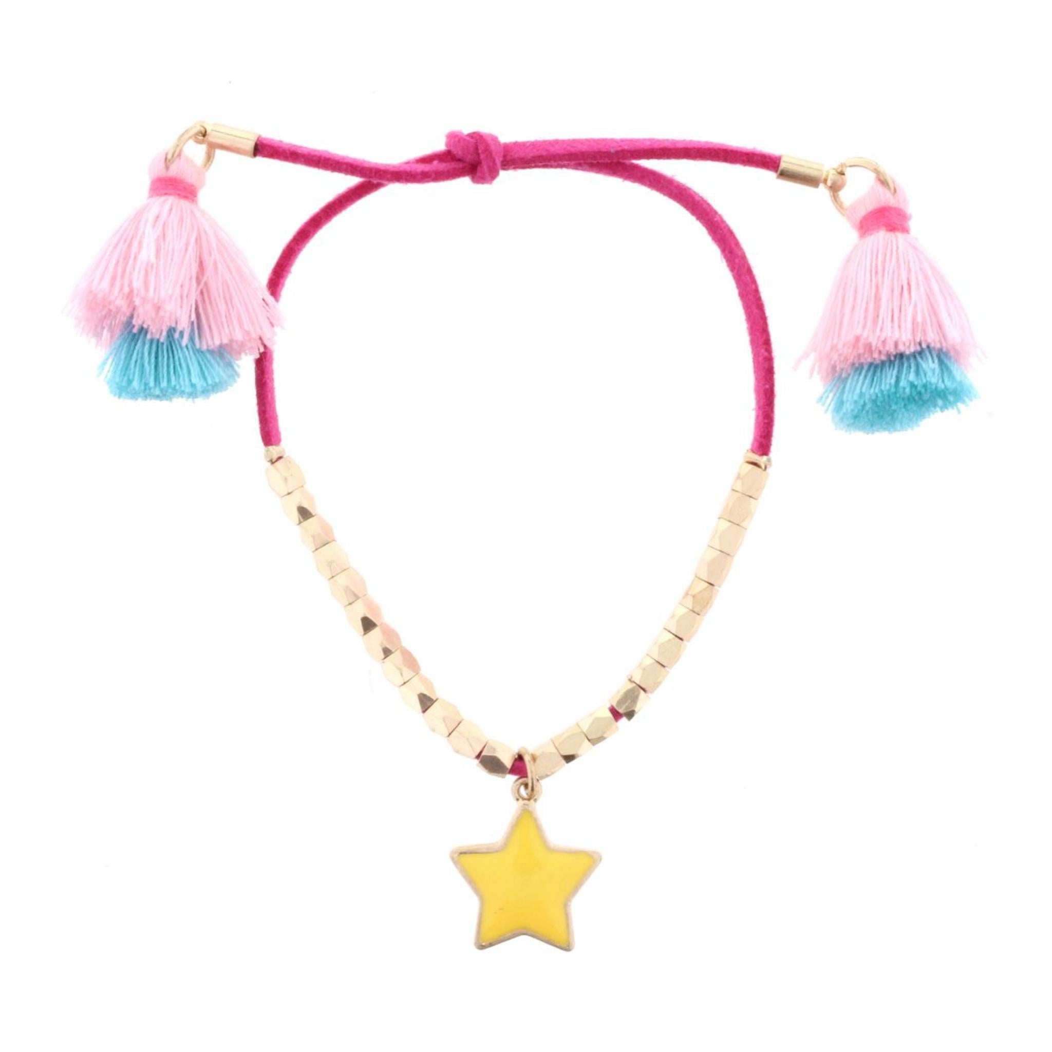 Adj. Hot Pink Suede with Tassels & Star Bracelet
