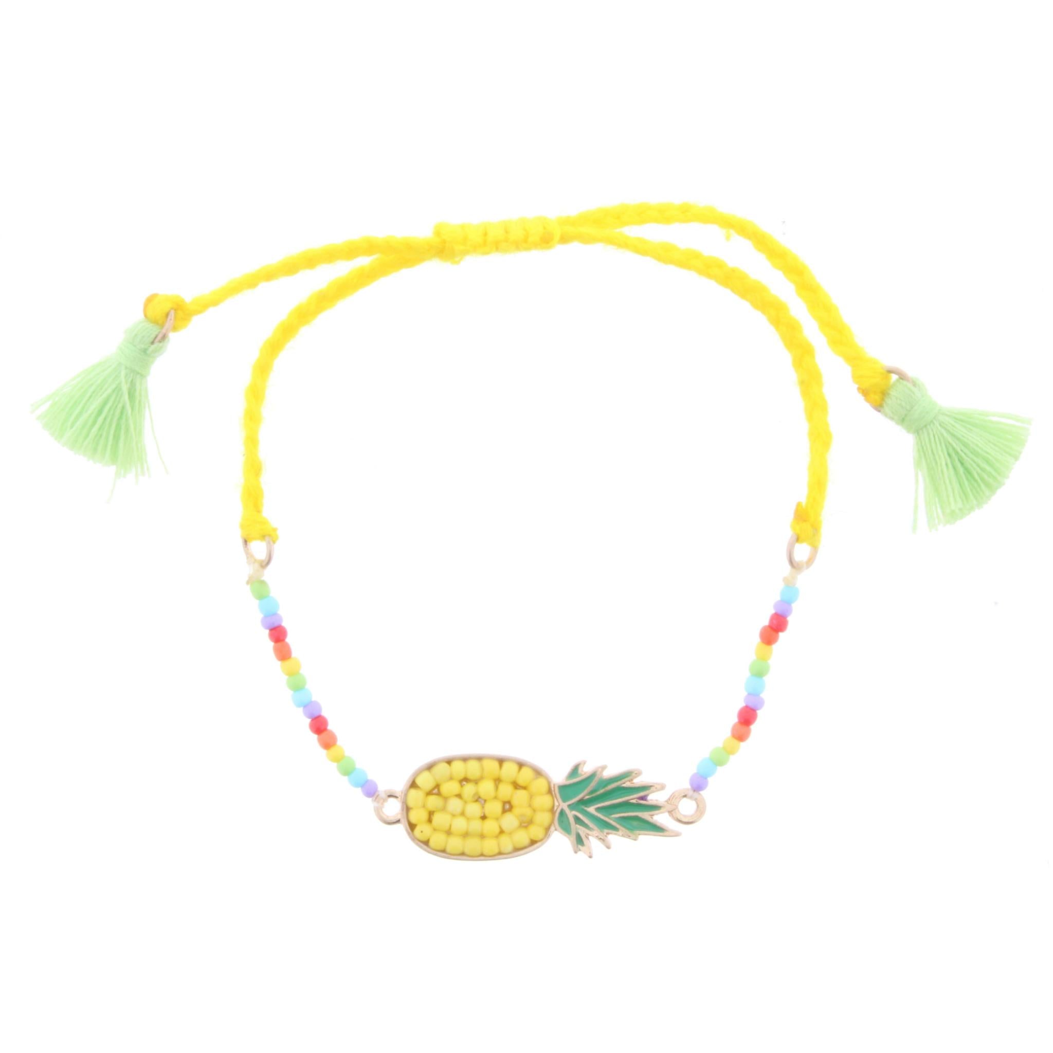 Kids Multi Color Beaded and Braided Adjustable Bracelet with Pineapple
