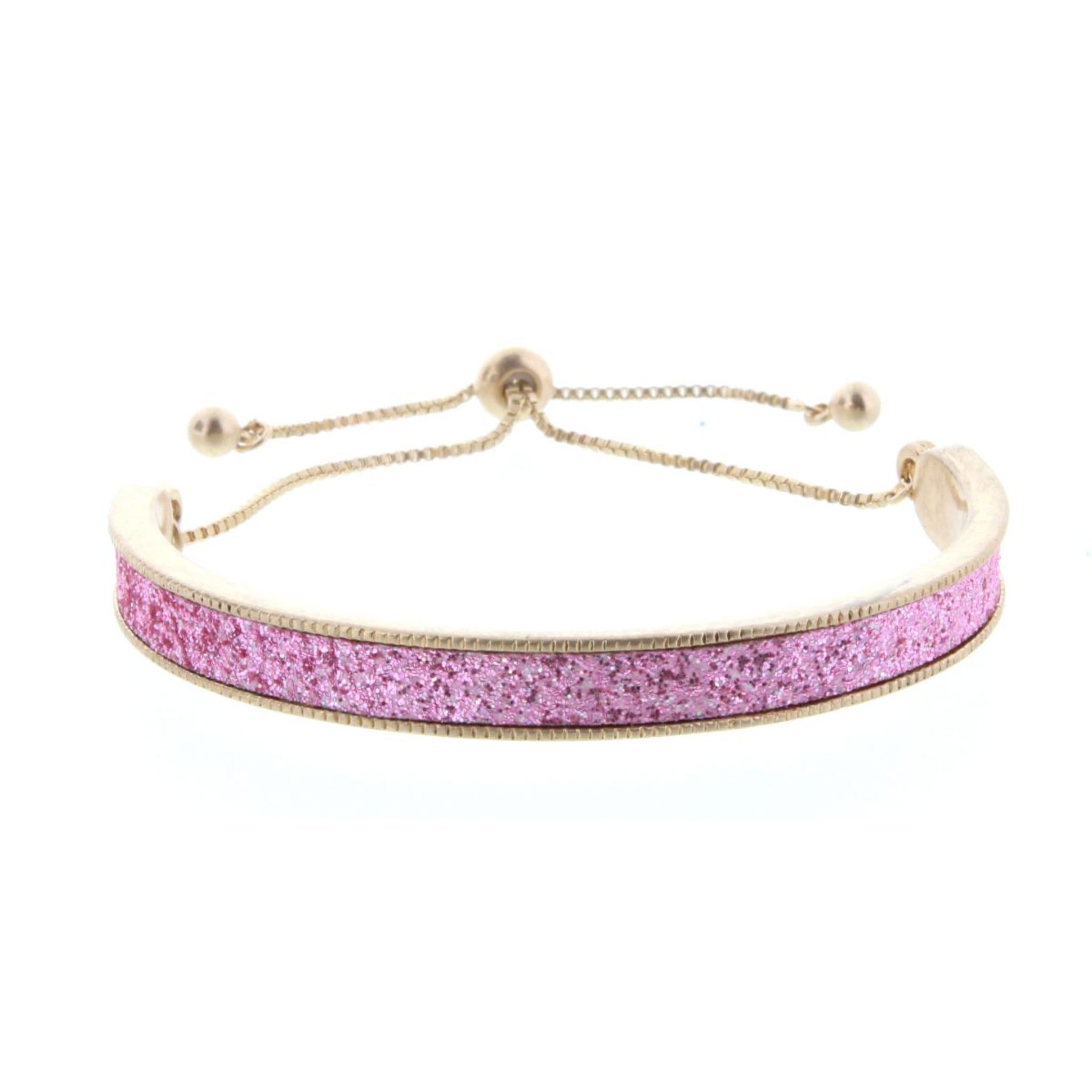 Kids Blush Glitter Inlay Adjustable Cuff with Inside Engrave "Just Dance"