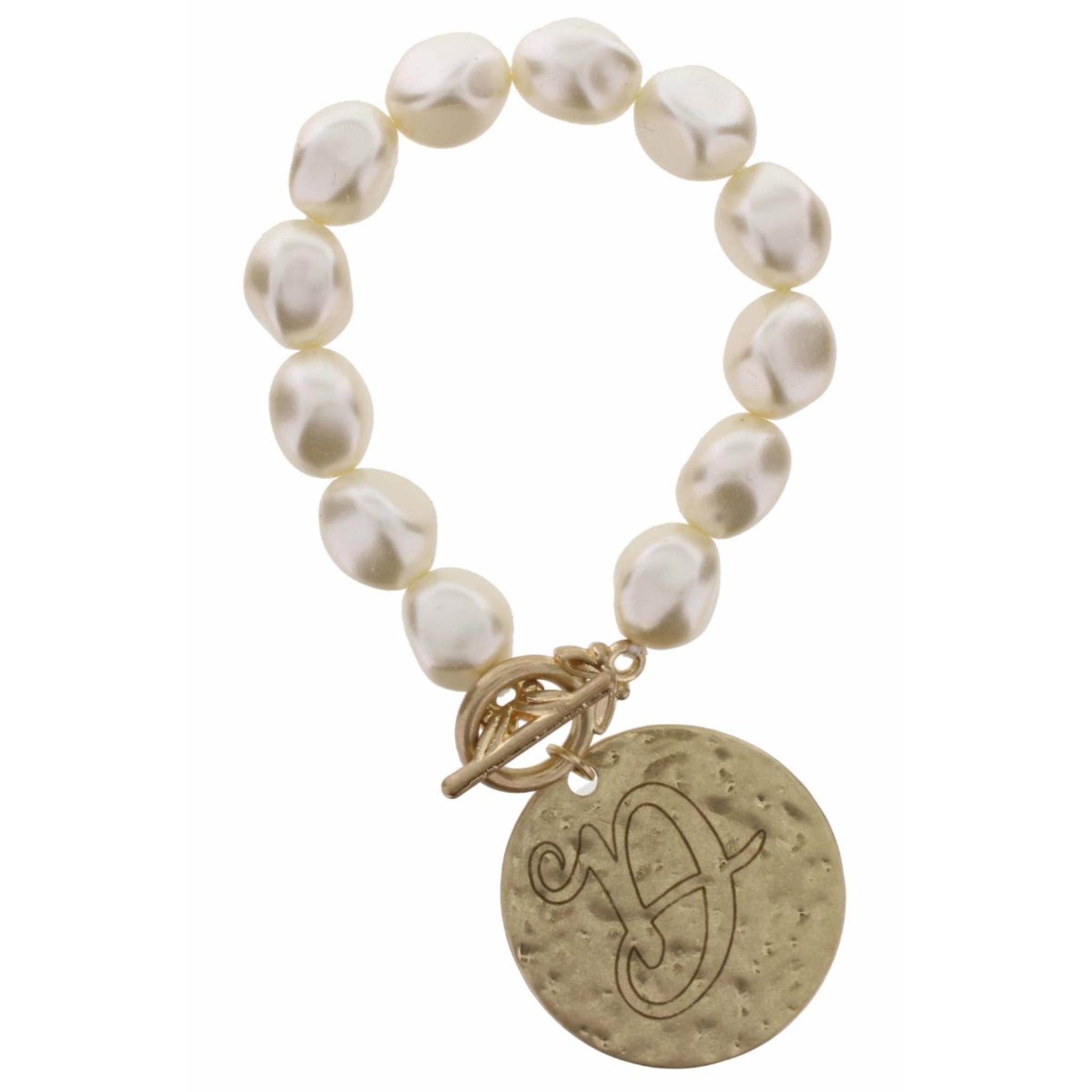 Pearl Stretch with Disk Initial "D" Bracelet