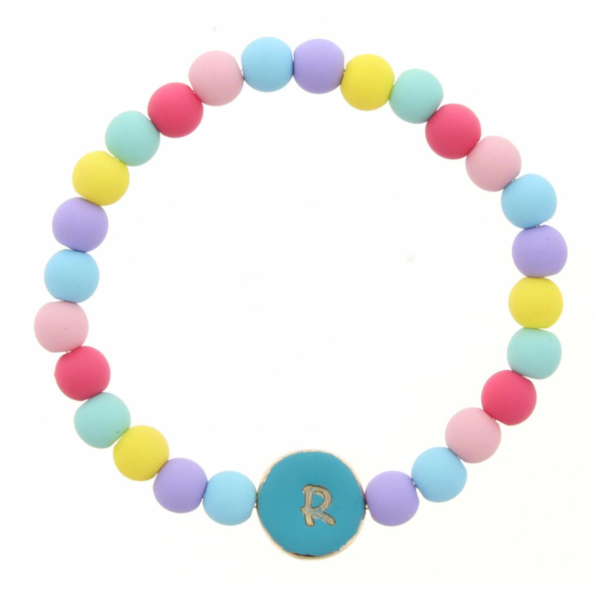 Kids "R" Turquoise Stamped Disk Multi Colored Beaded Stretch Bracelet