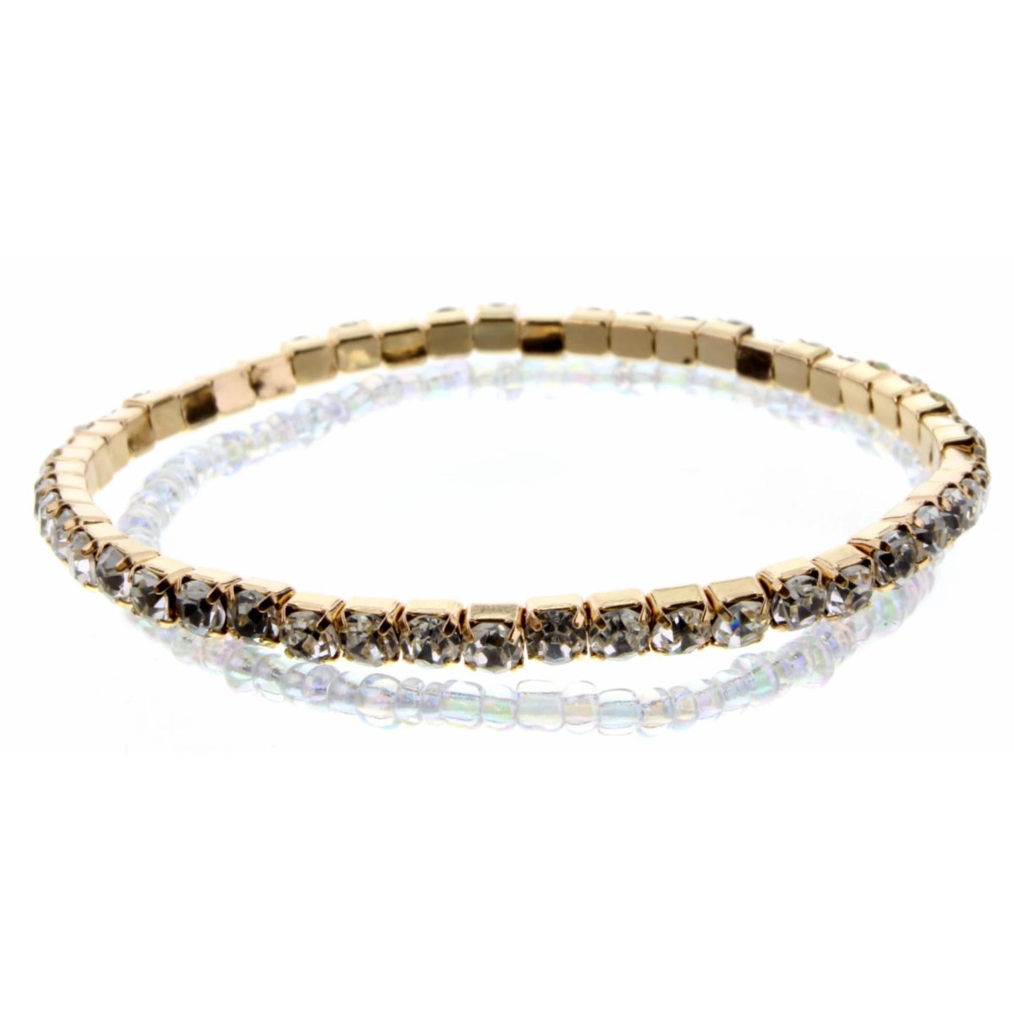 Set of 2, Clear Czech & Seed Bead Stretch Bracelet