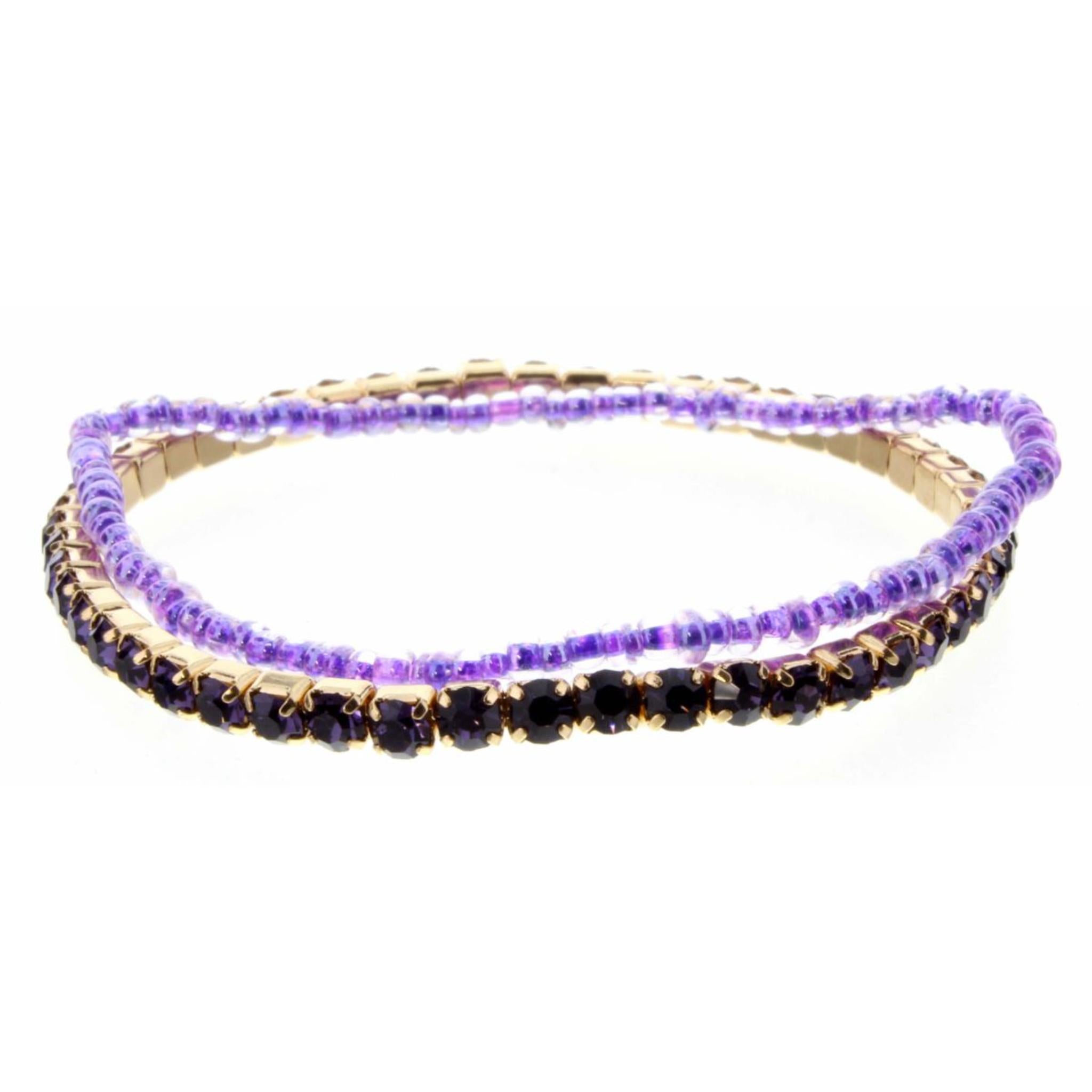 Set of 2, Lavender Czech & Seed Bead Stretch Bracelet