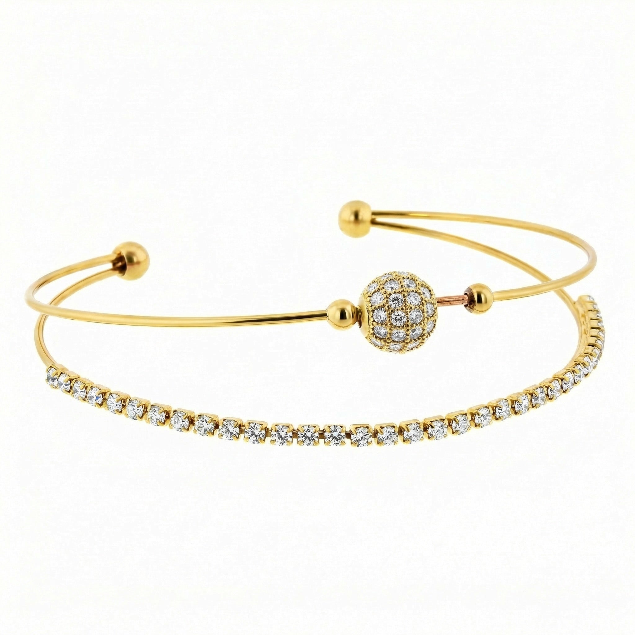 Gold 2 Layer Bead with Square Crystals Bracelet