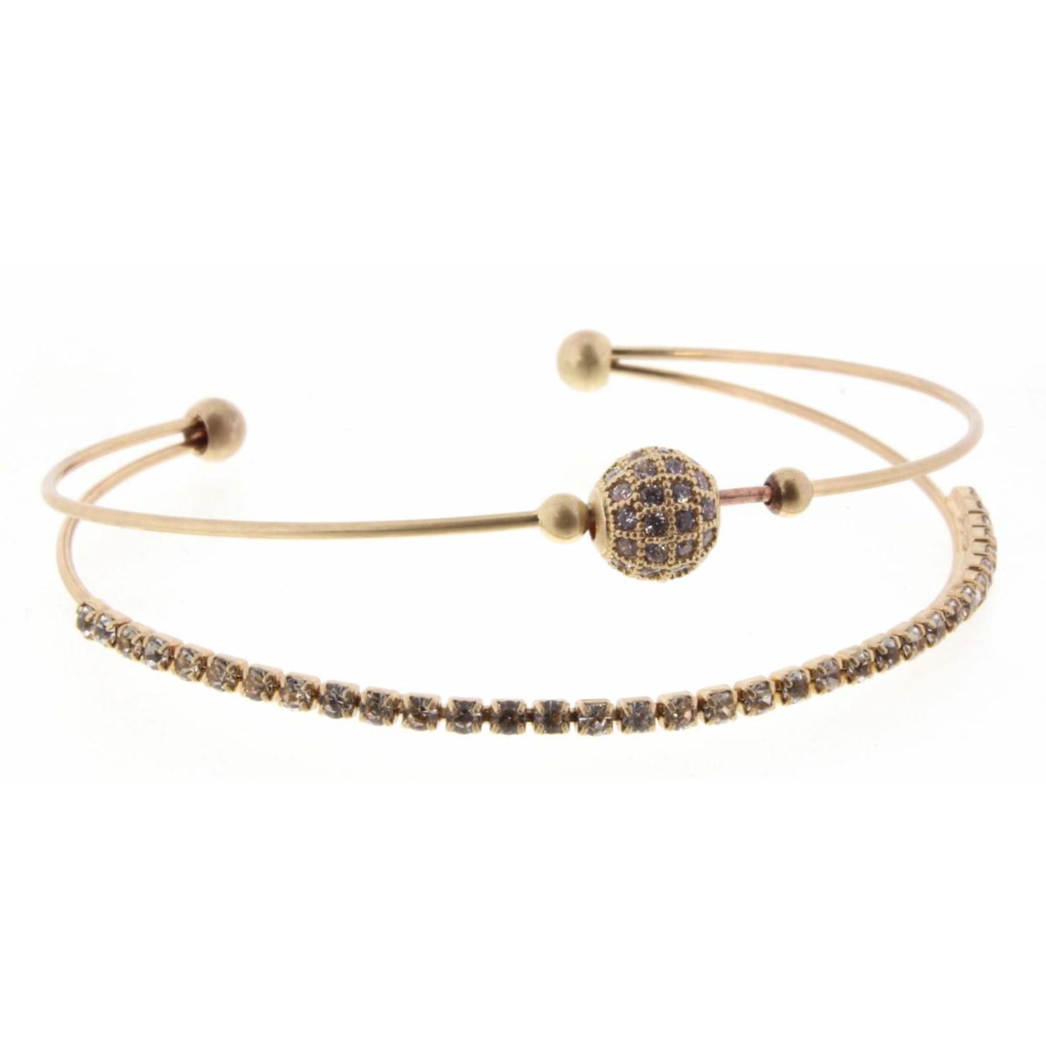 Gold 2 Layer Bead with Square Crystals Bracelet