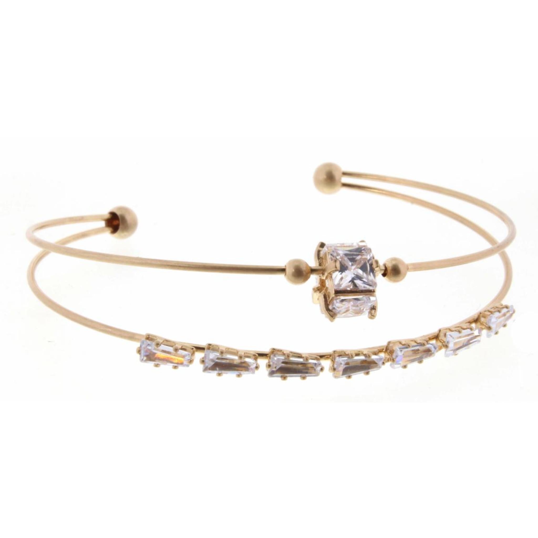 Gold 2 Layer with Crystal Bead and Trapazoid Crystals Bracelet