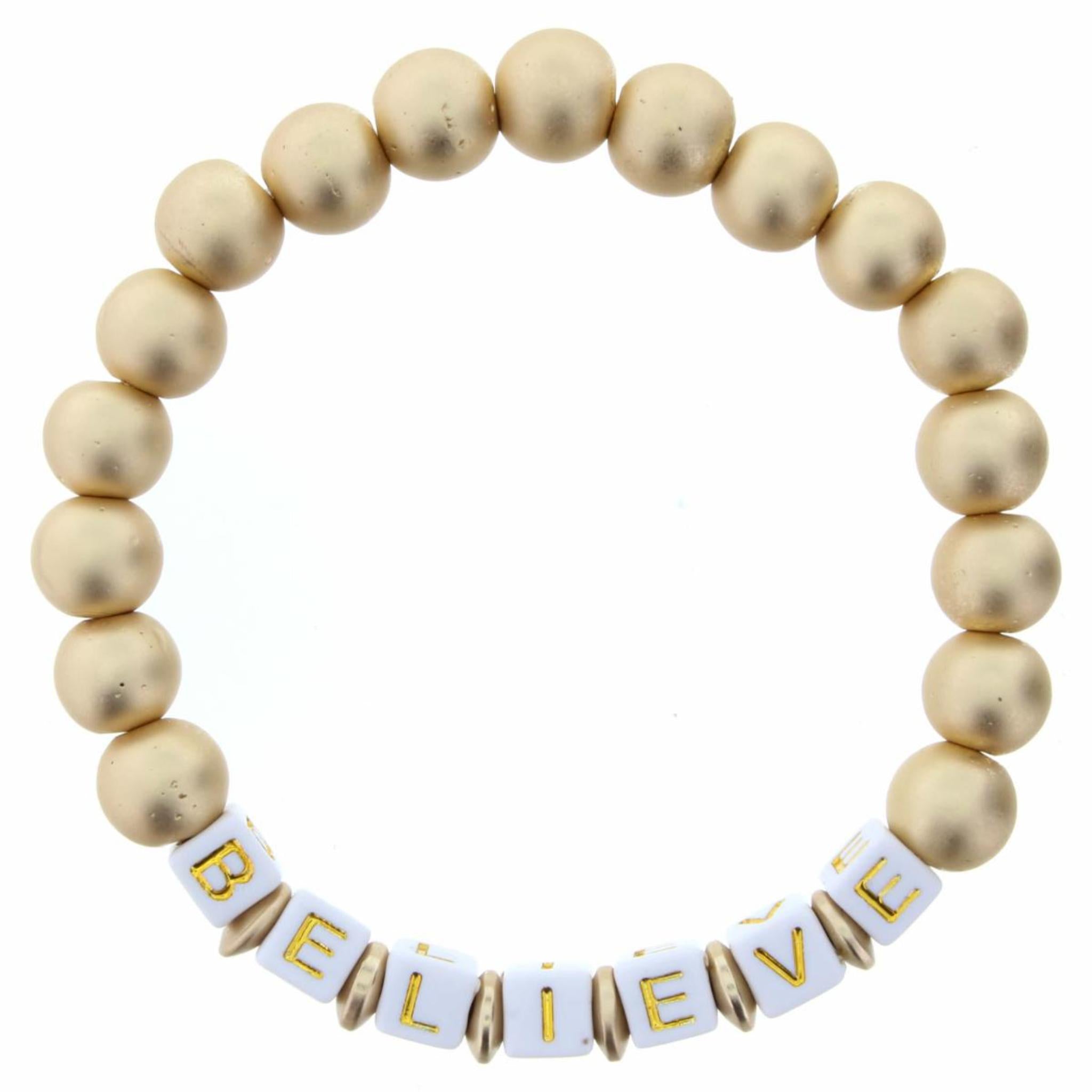 "Believe" Gold Beaded Stretch Bracelet