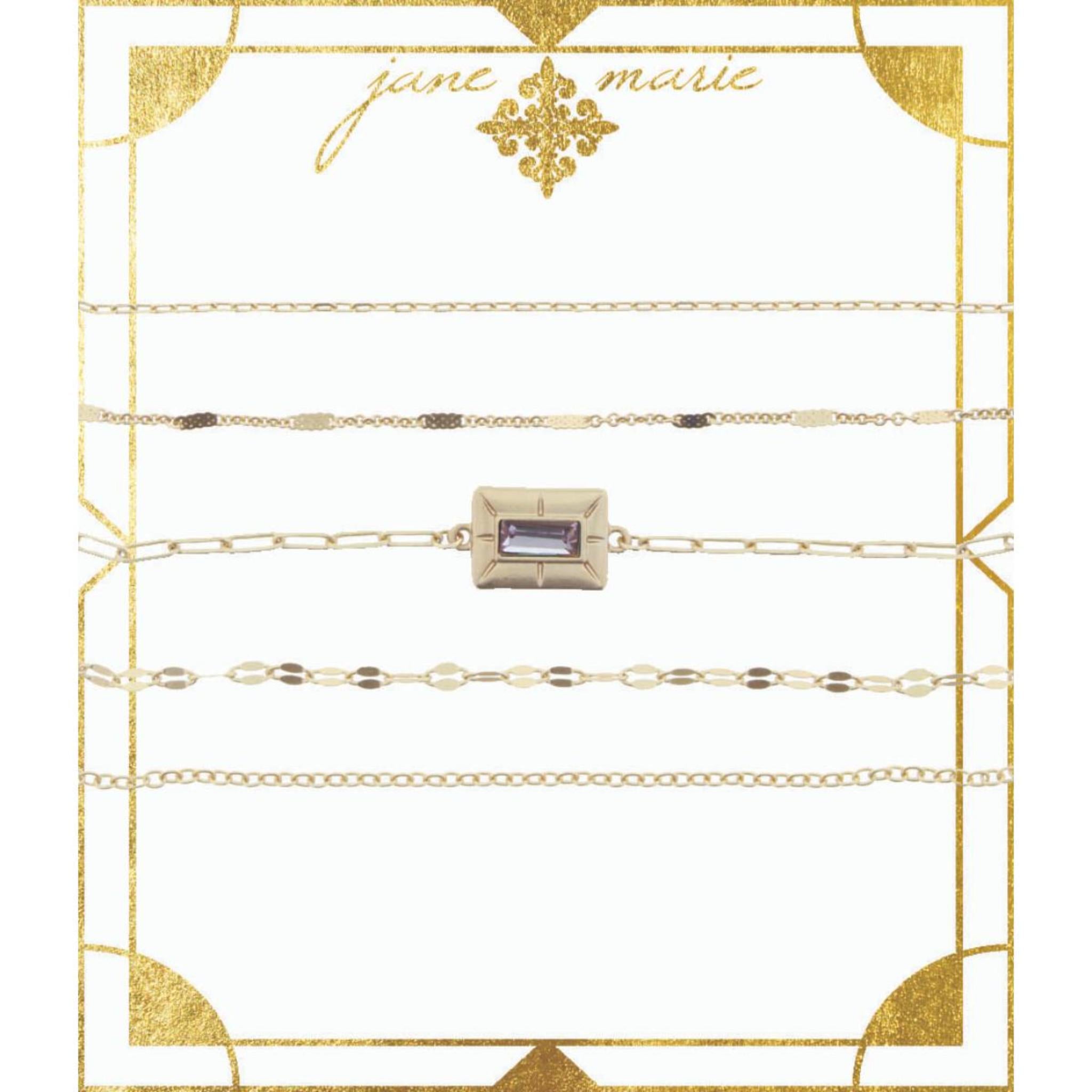 5 Layer with Light Amethyst Stone Encased in Gold Plate Bracelet