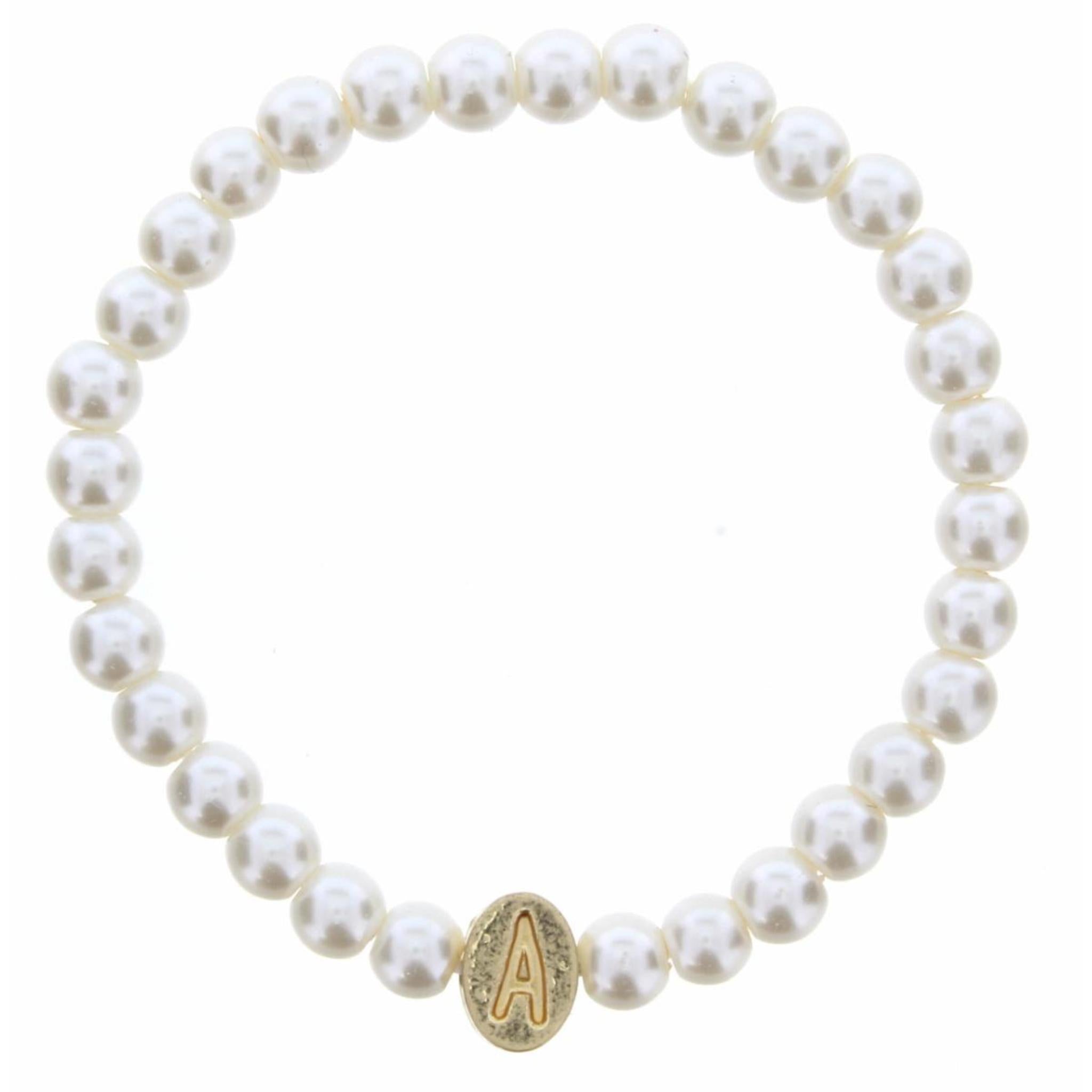 Kids Gold "A" Initial on Pearl Strand Bracelet