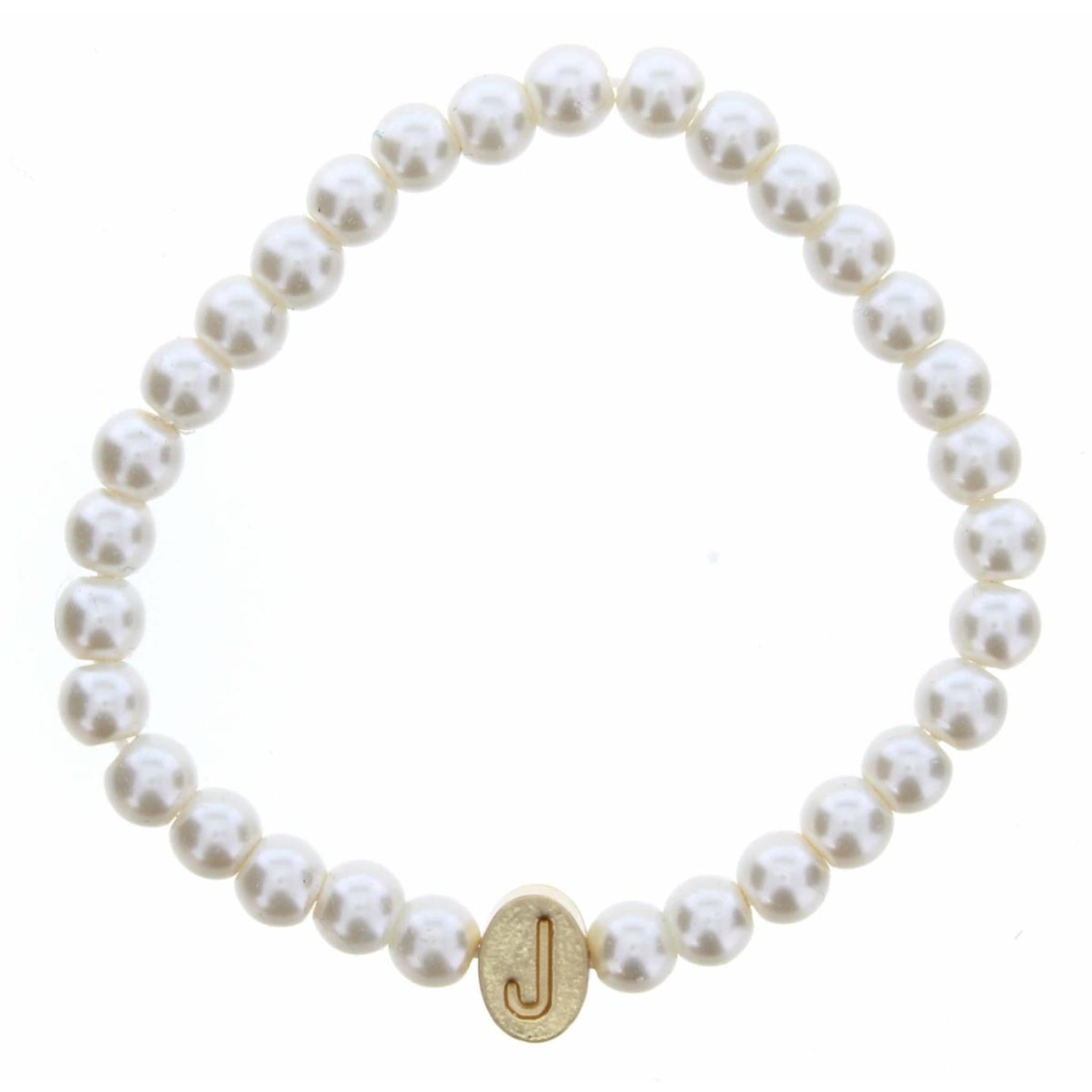 Kids Gold "J" Initial on Pearl Strand Bracelet