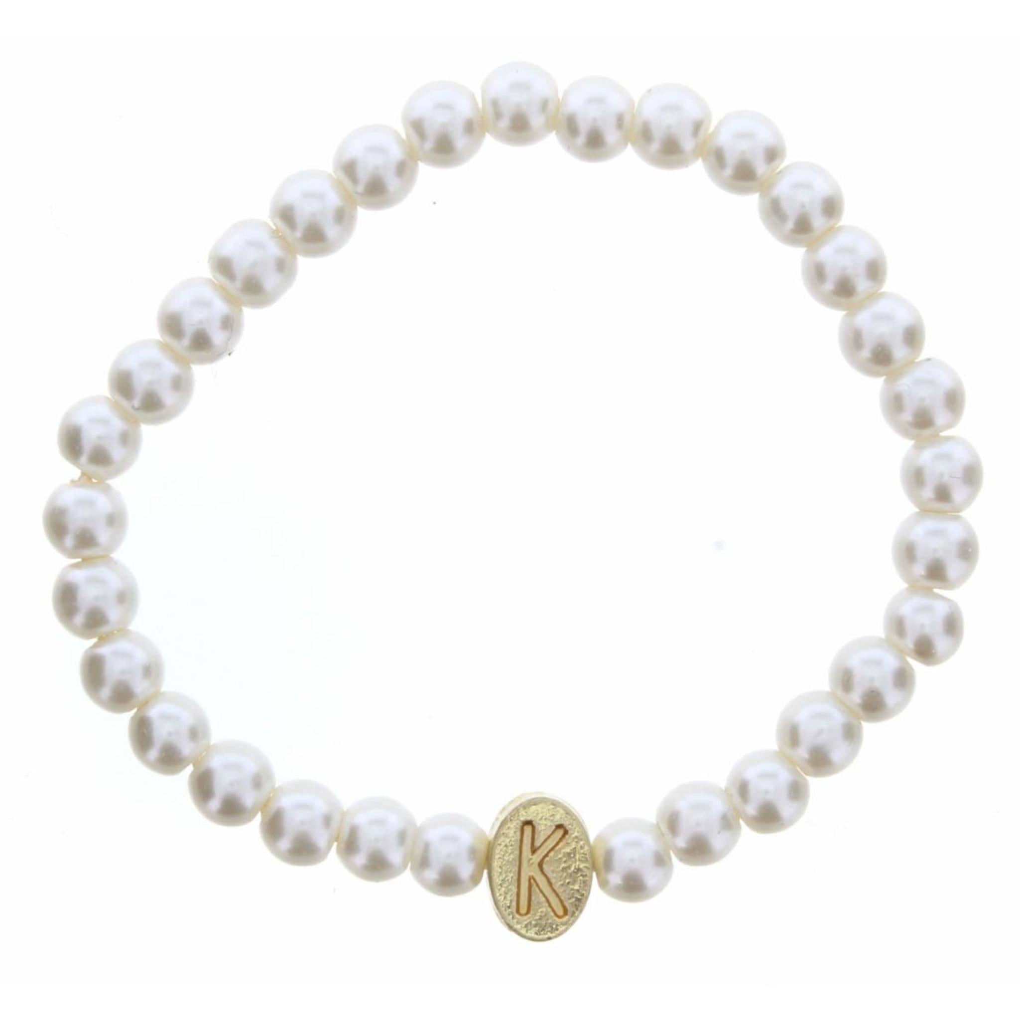 Kids Gold "K" Initial on Pearl Strand Bracelet