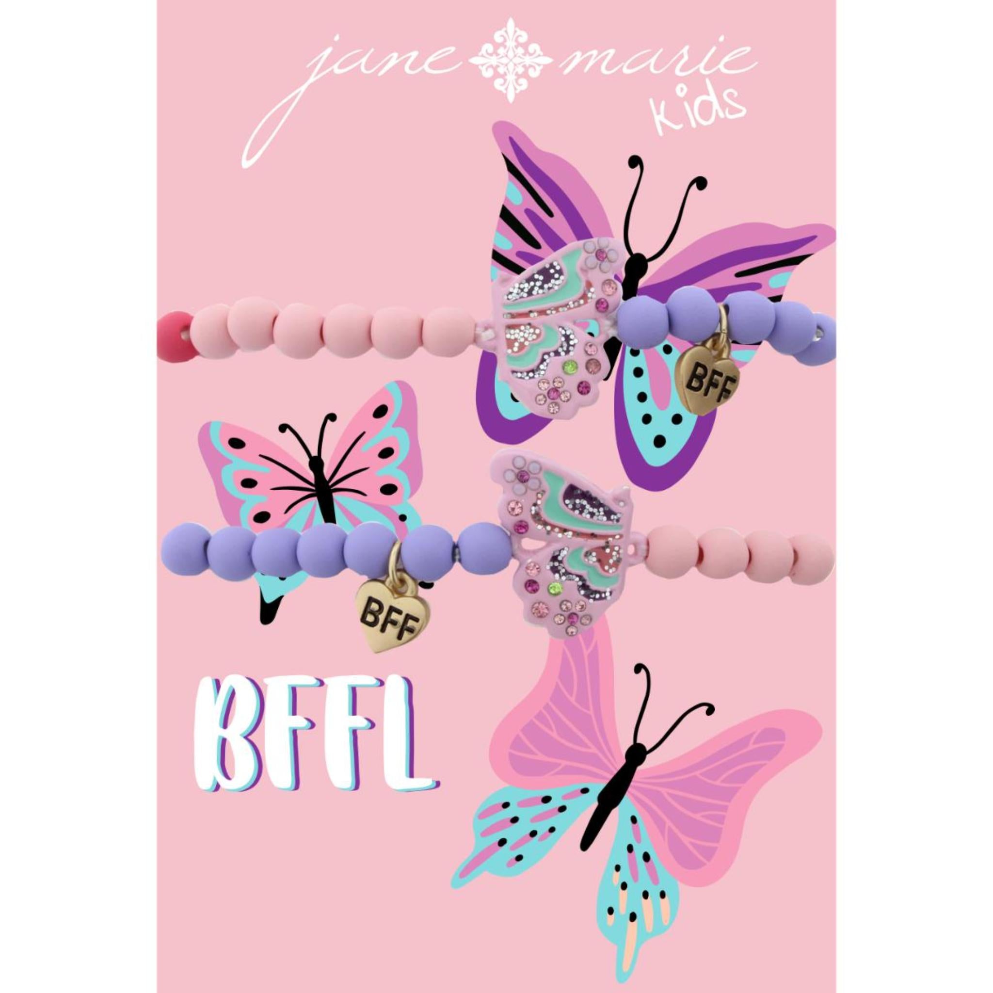 Kids Colorblock Matte Rubber Beaded with BFF Butterflies Set Bracelet