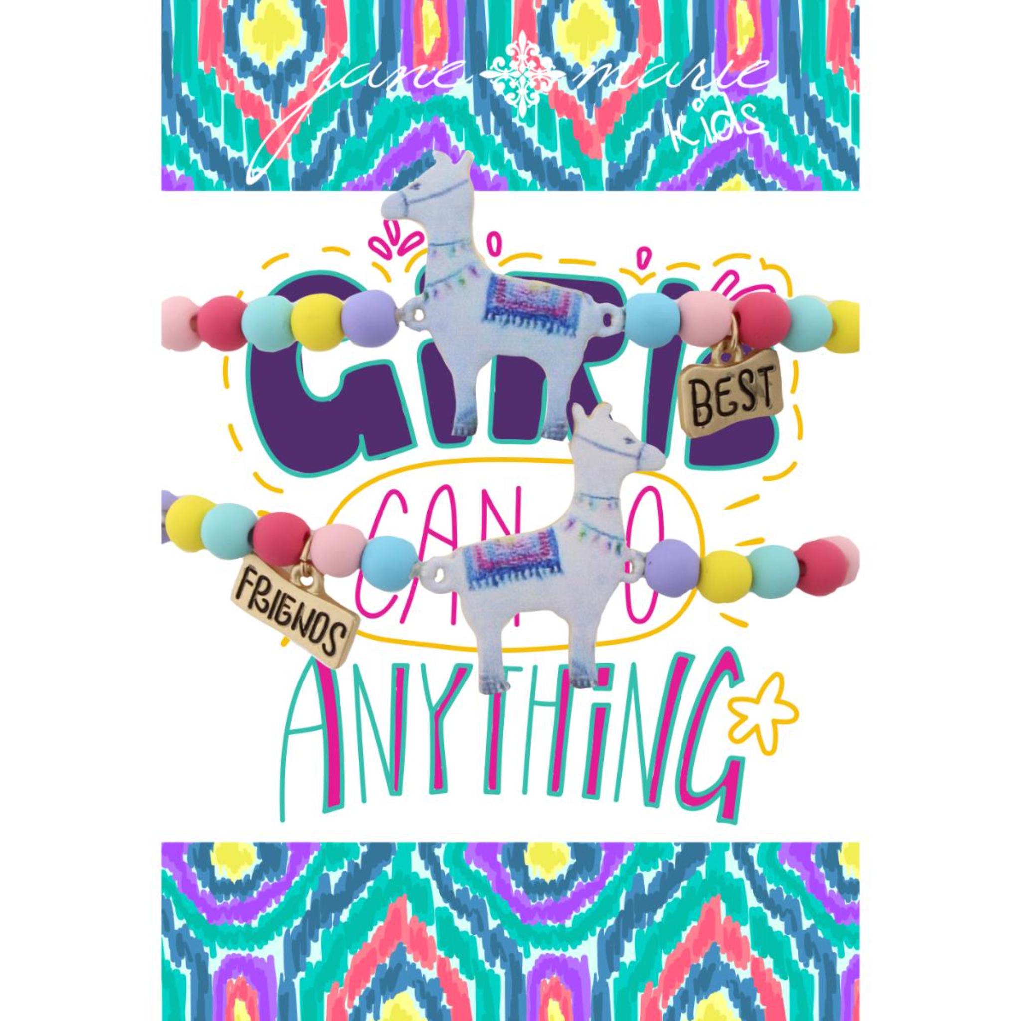 Kids Multi Matte Rubber Beaded Llama "Best" + "Friends" Set Bracelet