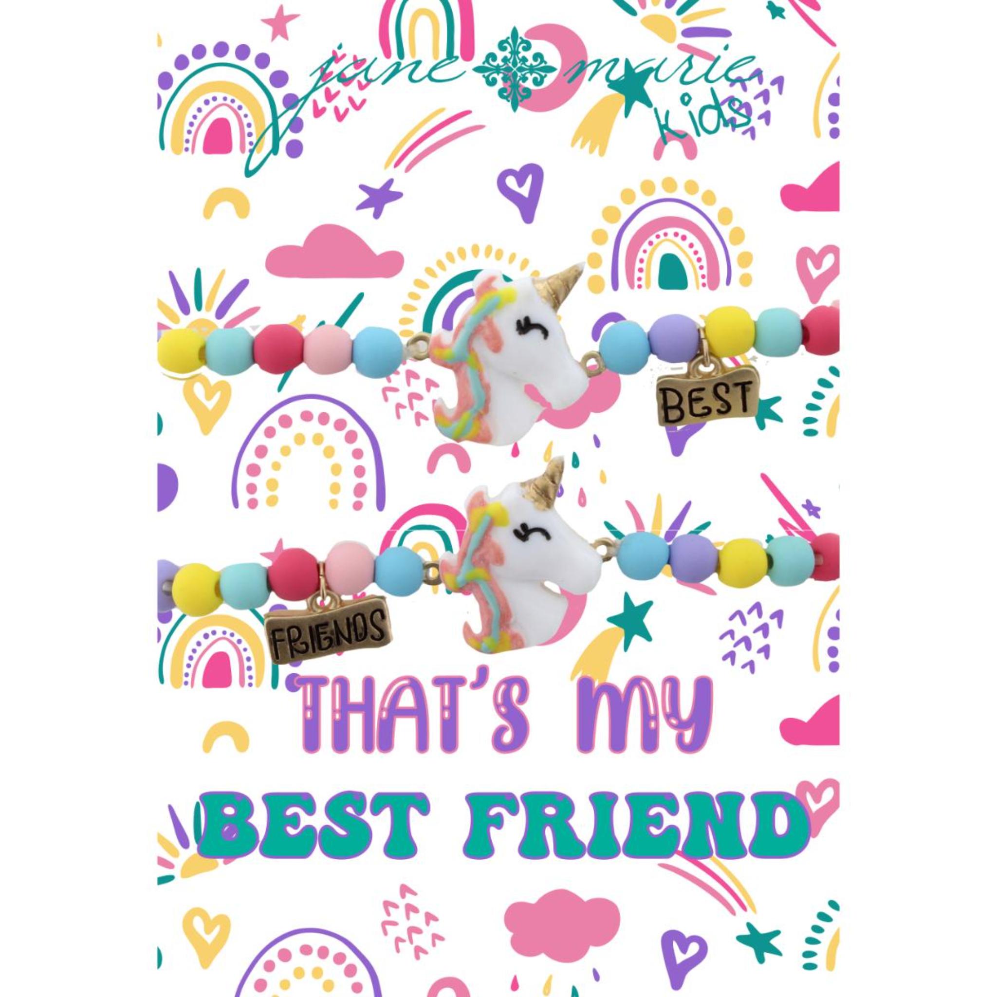 Kids Multi Matte Rubber Beaded with "Bff" Unicorns Set Bracelet