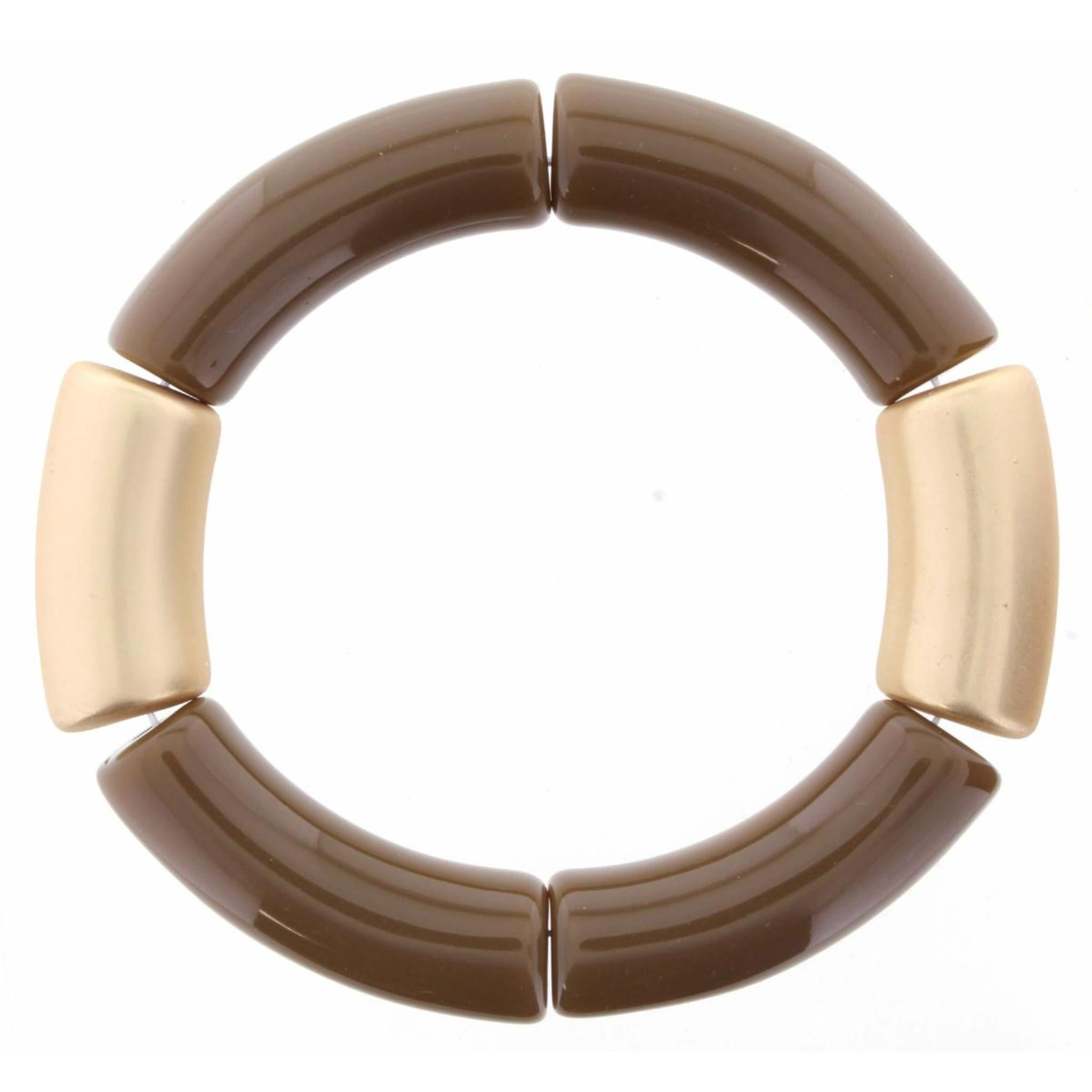 Chunky Brown and Gold Resin Stretch Bracelet Bracelet