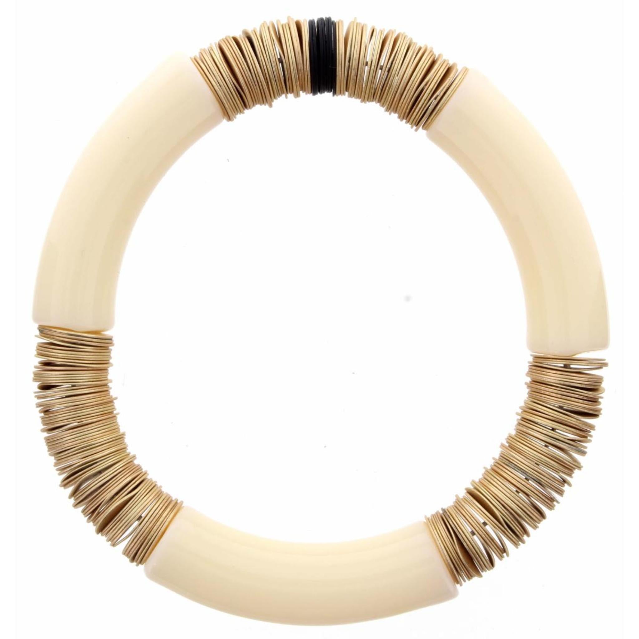Chunky Creme Resing and Gold Sequin Colorblock Stretch Bangle Bracelet