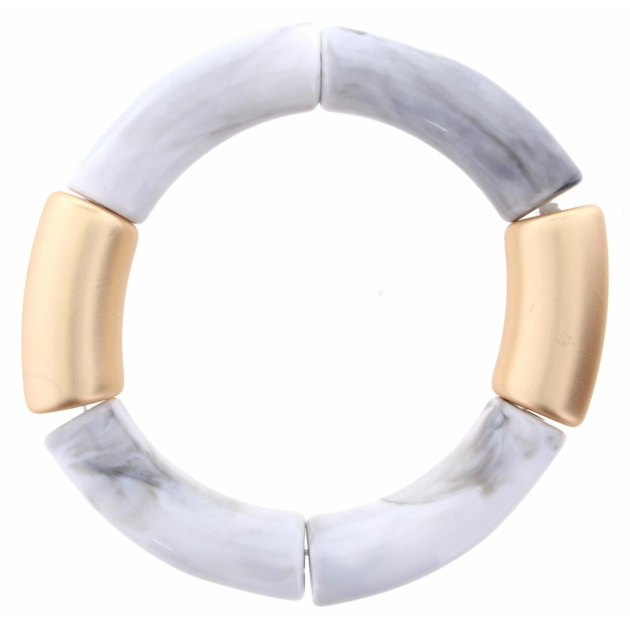 Chunky Grey and Gold Resin Stretch Bangle Bracelet