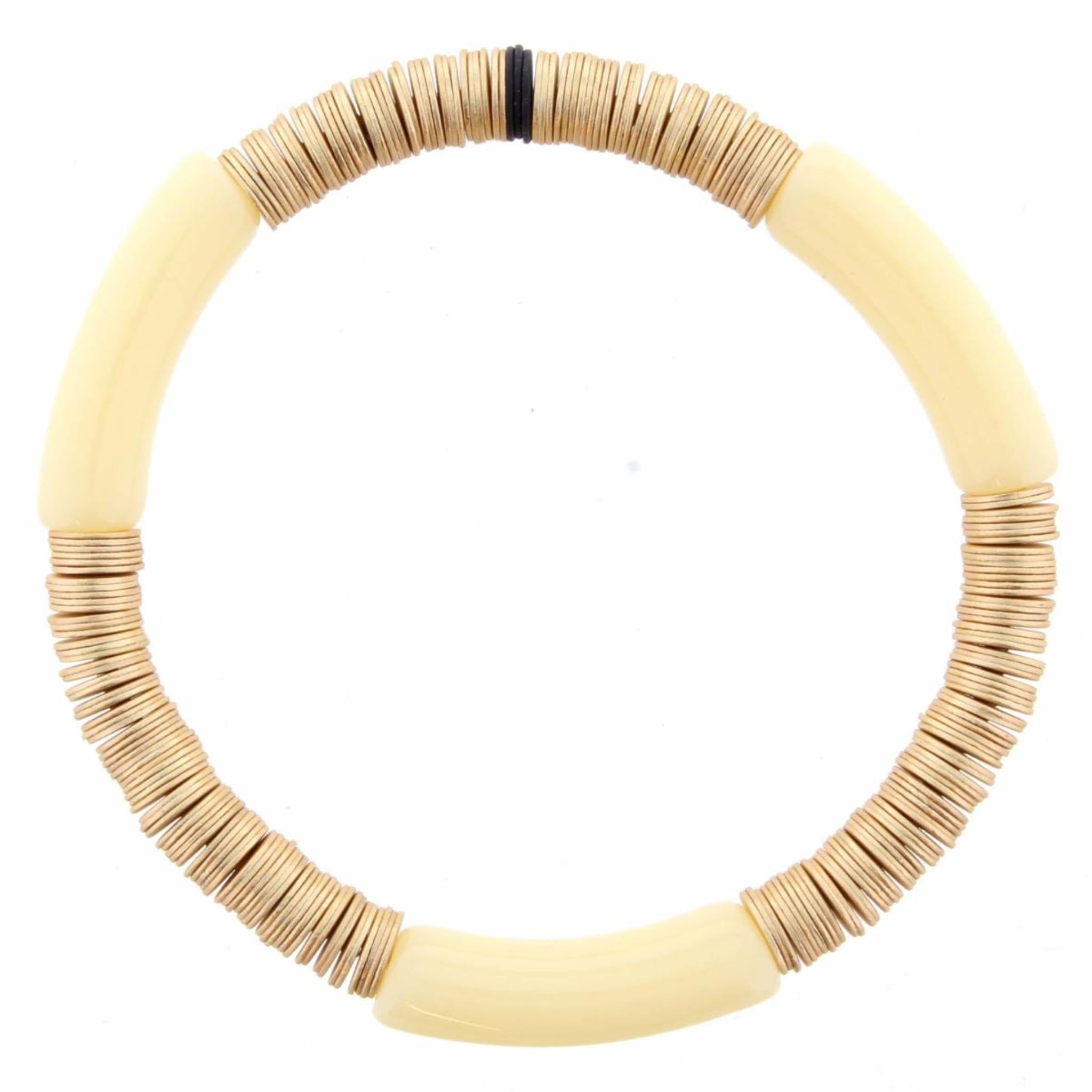 Skinny Cream Resin and Gold Sequin Stretch Bangle Bracelet