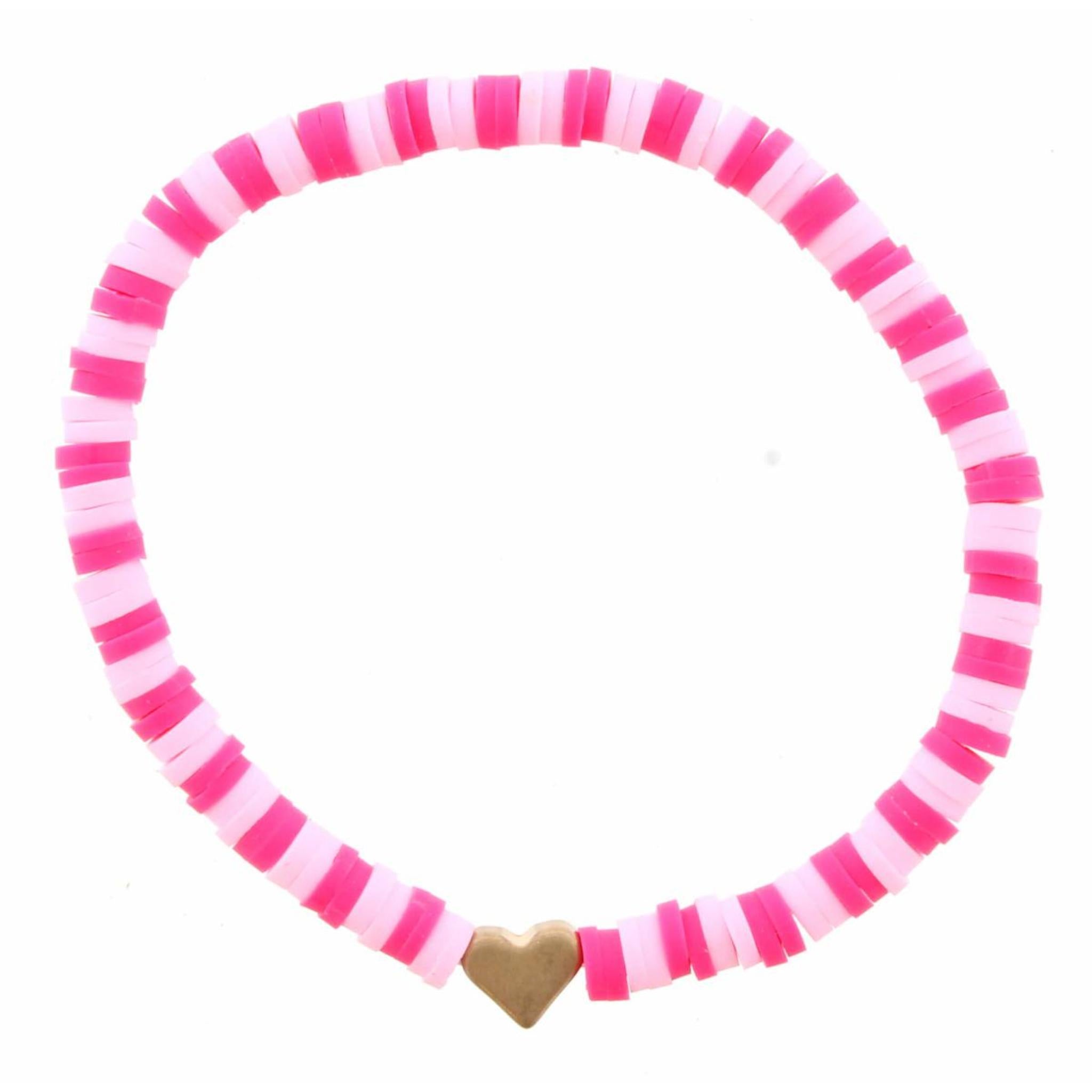 Kids Light Pink & Hot Pink Rubber Disk with Heart Bracelet