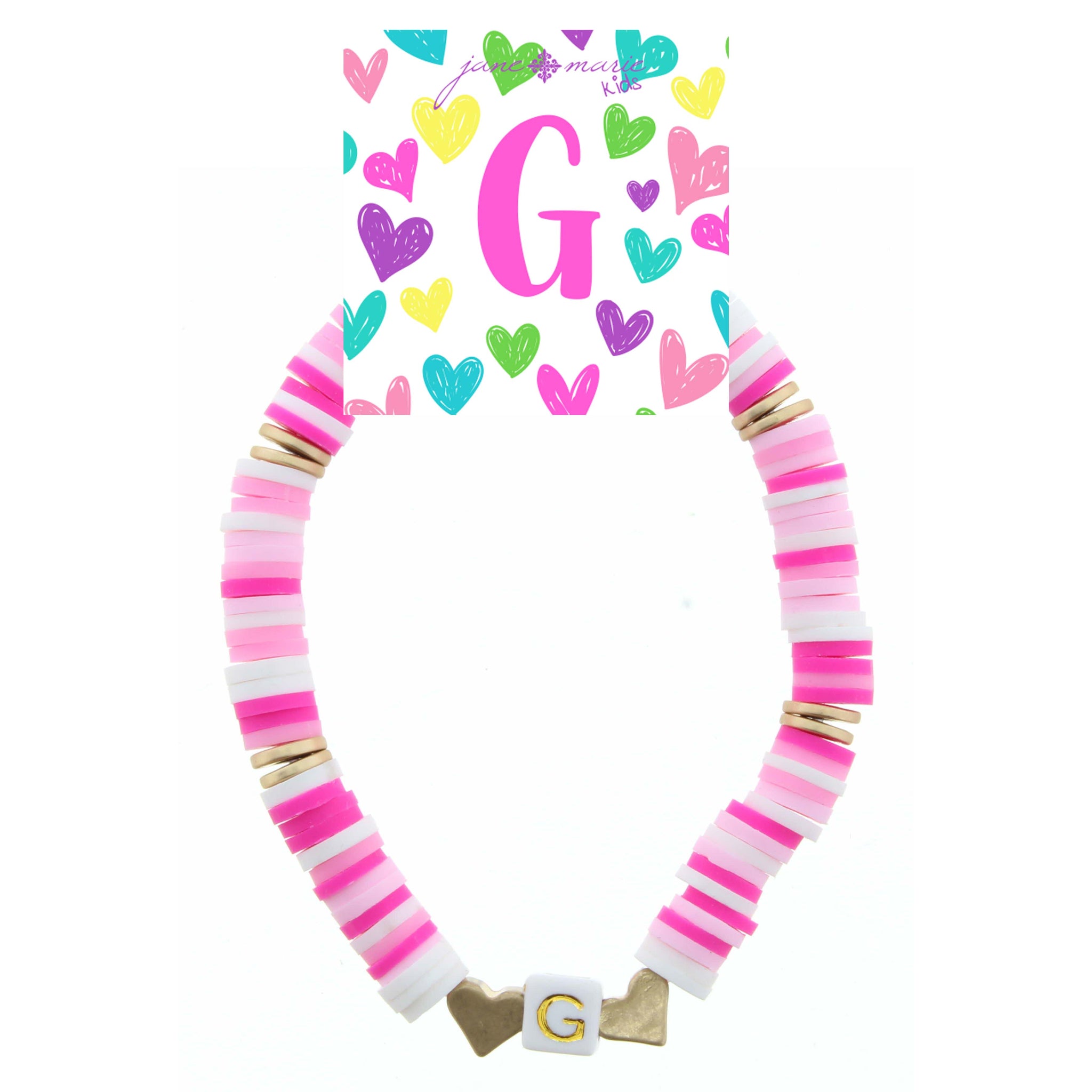 Kids Multi Rubber Disk Beaded Stretch with White Block "G" Initial Bracelet