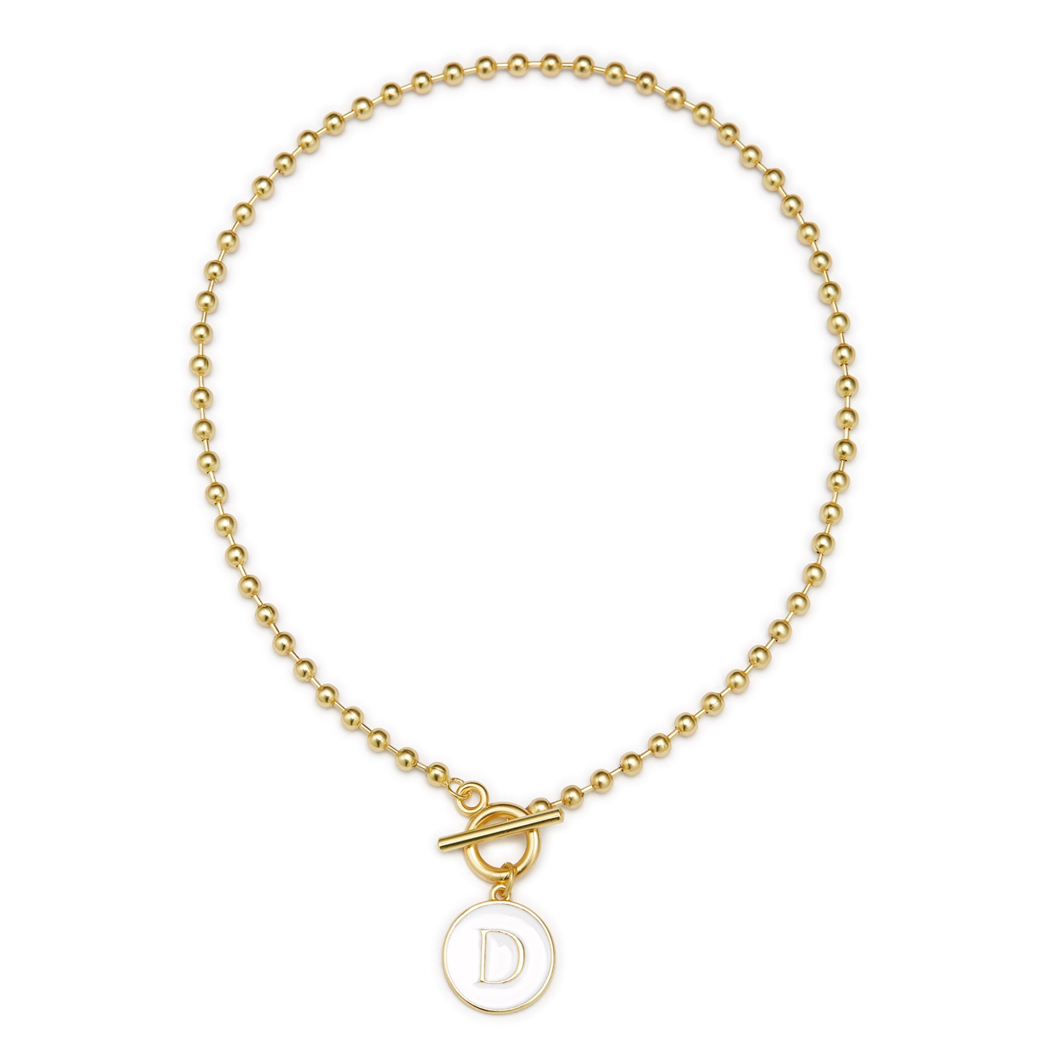 White Epoxy "D" Initial on Bead Chain with Toggle Bracelet