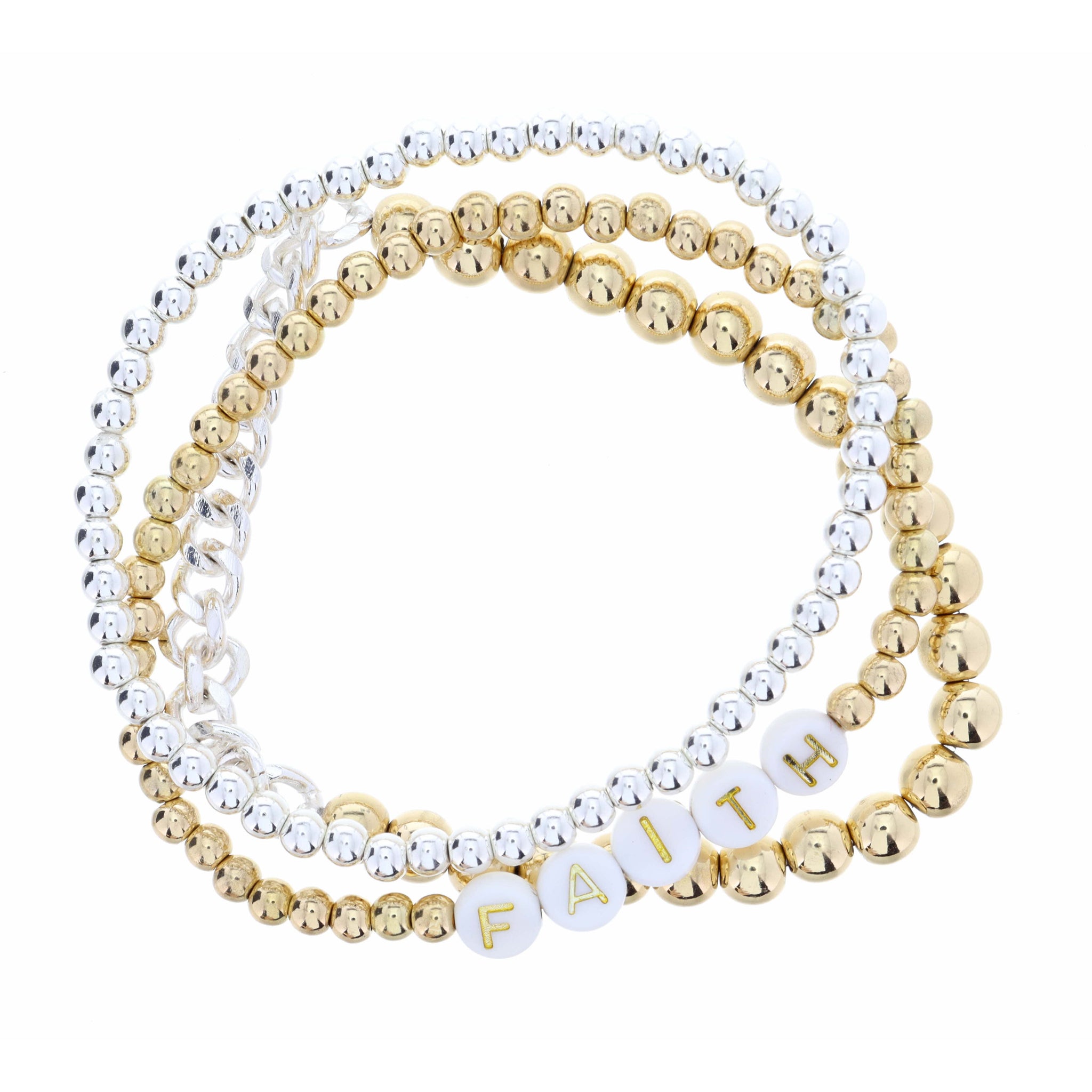 Set of 3, "Faith" Two Tone Beaded Bracelet