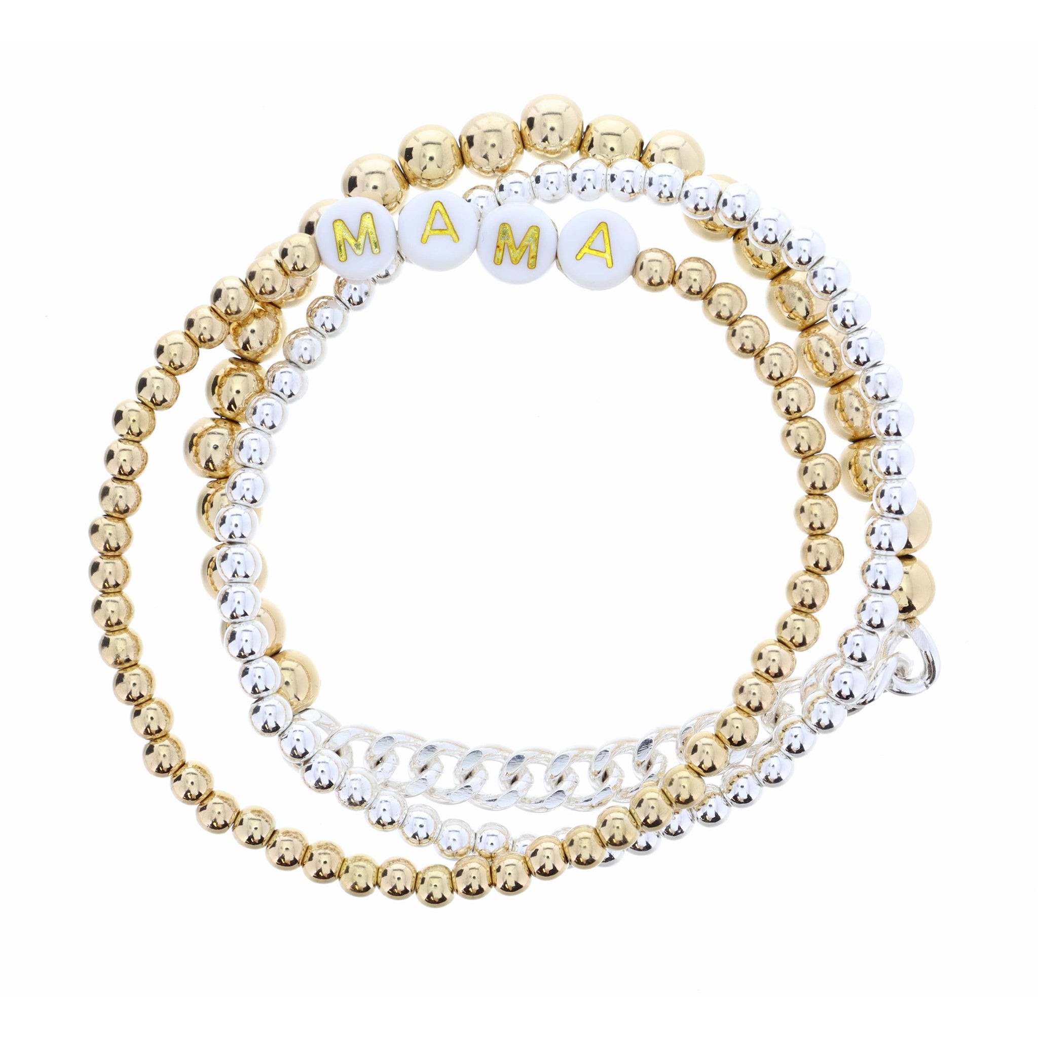 Set of 3, "Mama" Two Tone Beaded Bracelet