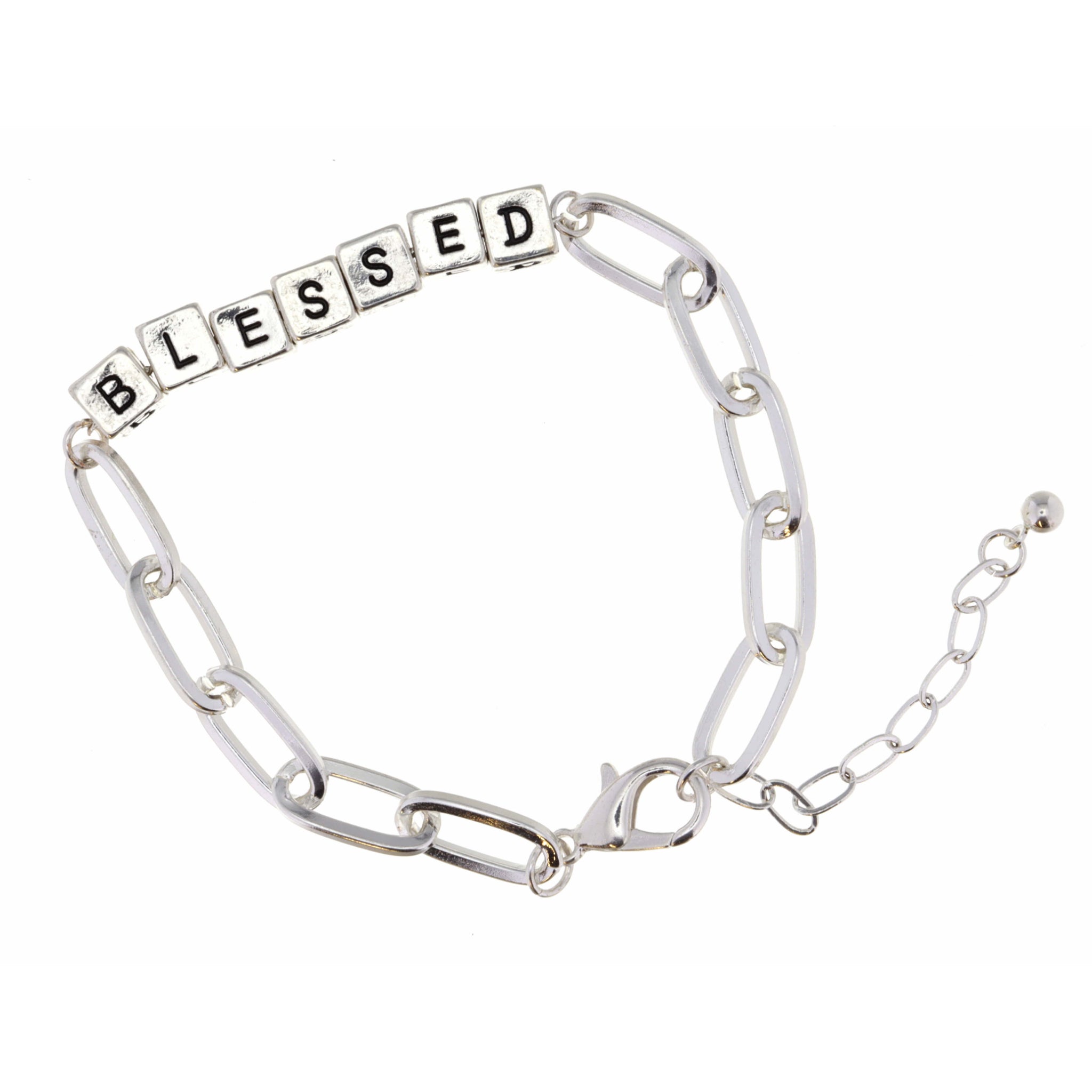 Silver "Blessed" Letterblocks Bracelet, 2" Ext.