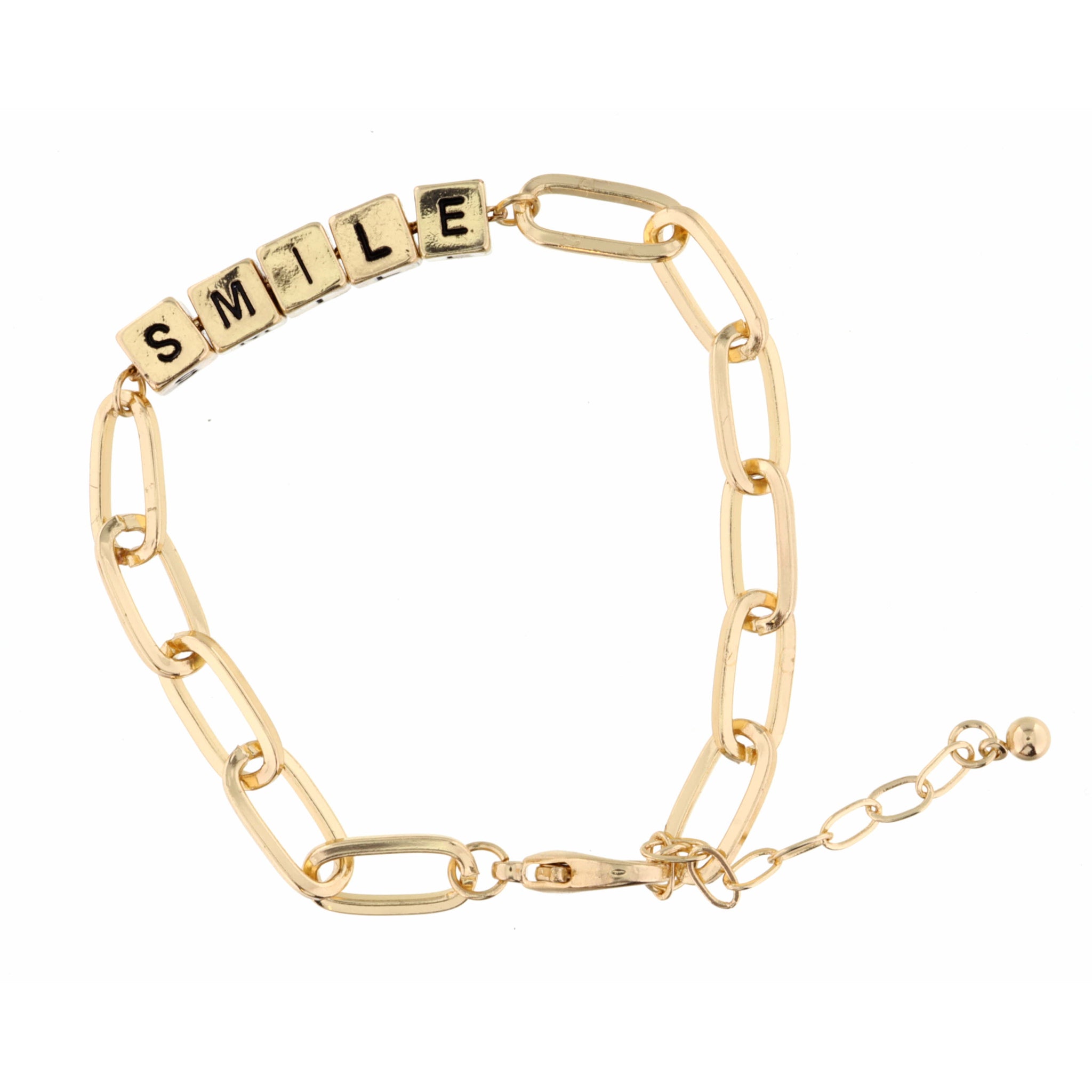 Gold "Smile" Letterblocks Bracelet, 2" Ext.