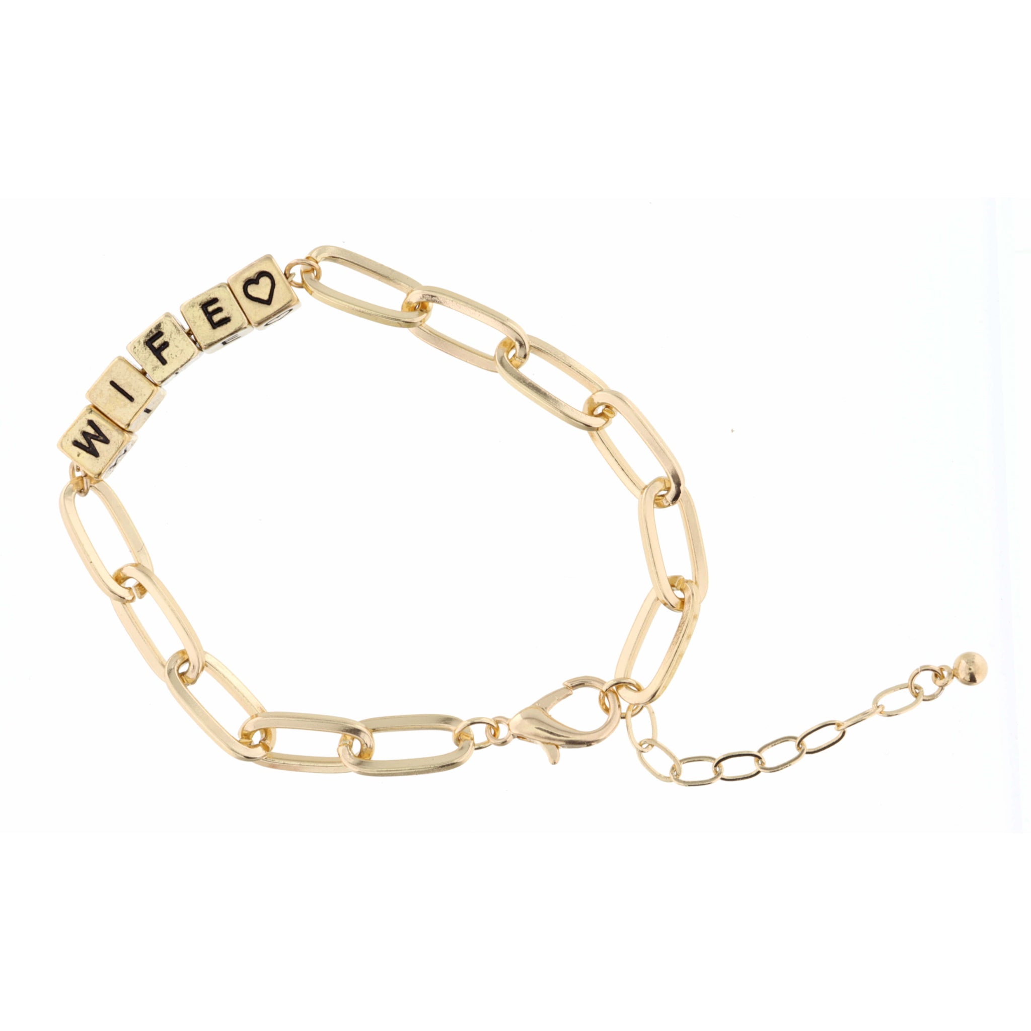 Gold "Wife" Letterblocks Bracelet, 2" Ext.