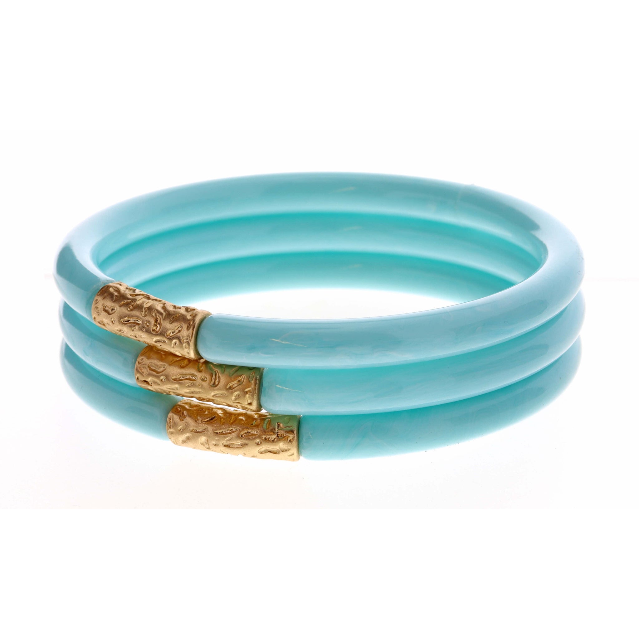 Stack of 3, Mint Bangles with Gold Accent Bracelet