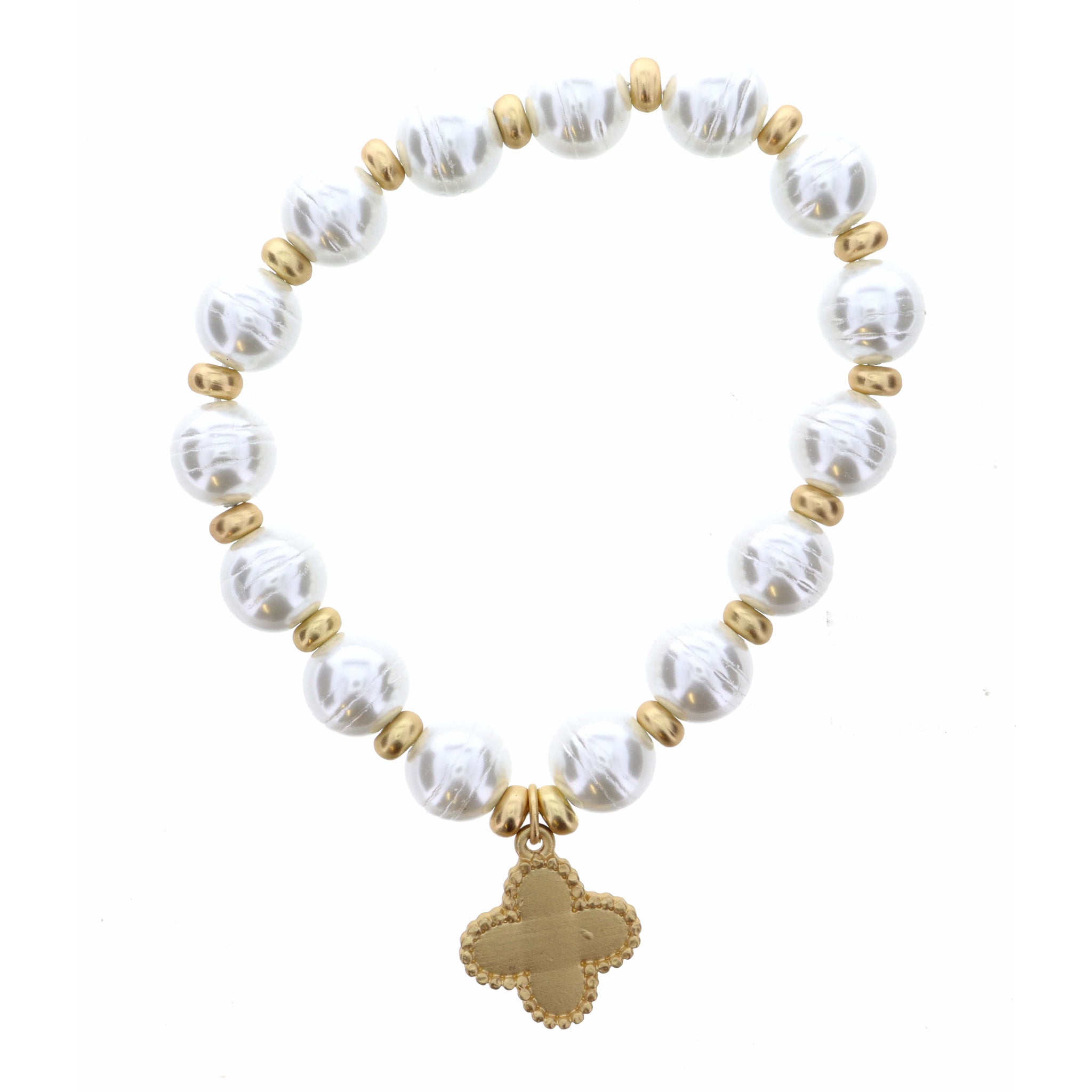 Gold Quatrefoil on Pearl Bracelet