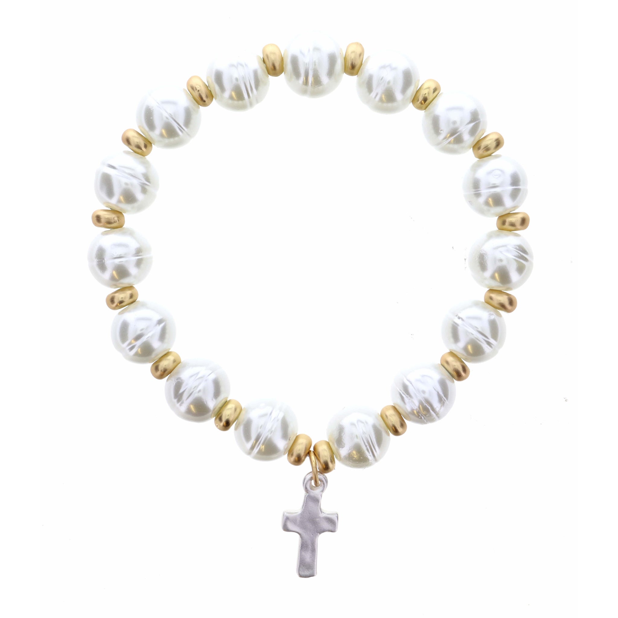 Silver Cross on Pearl Bracelet