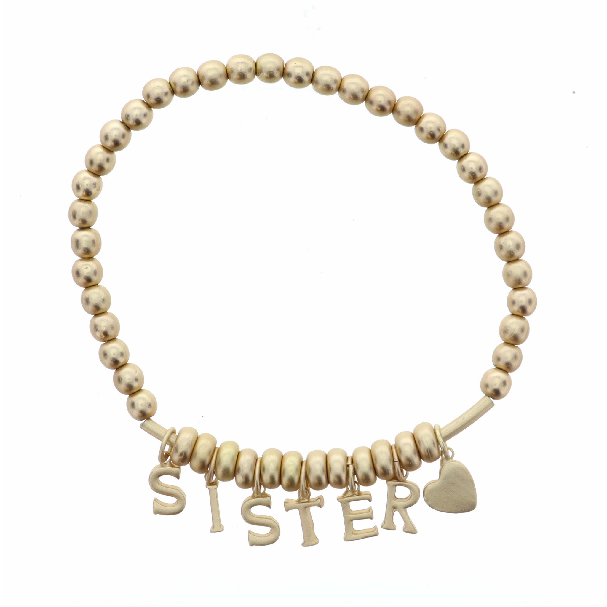 Gold Sister with Heart on Gold Beaded Bracelet
