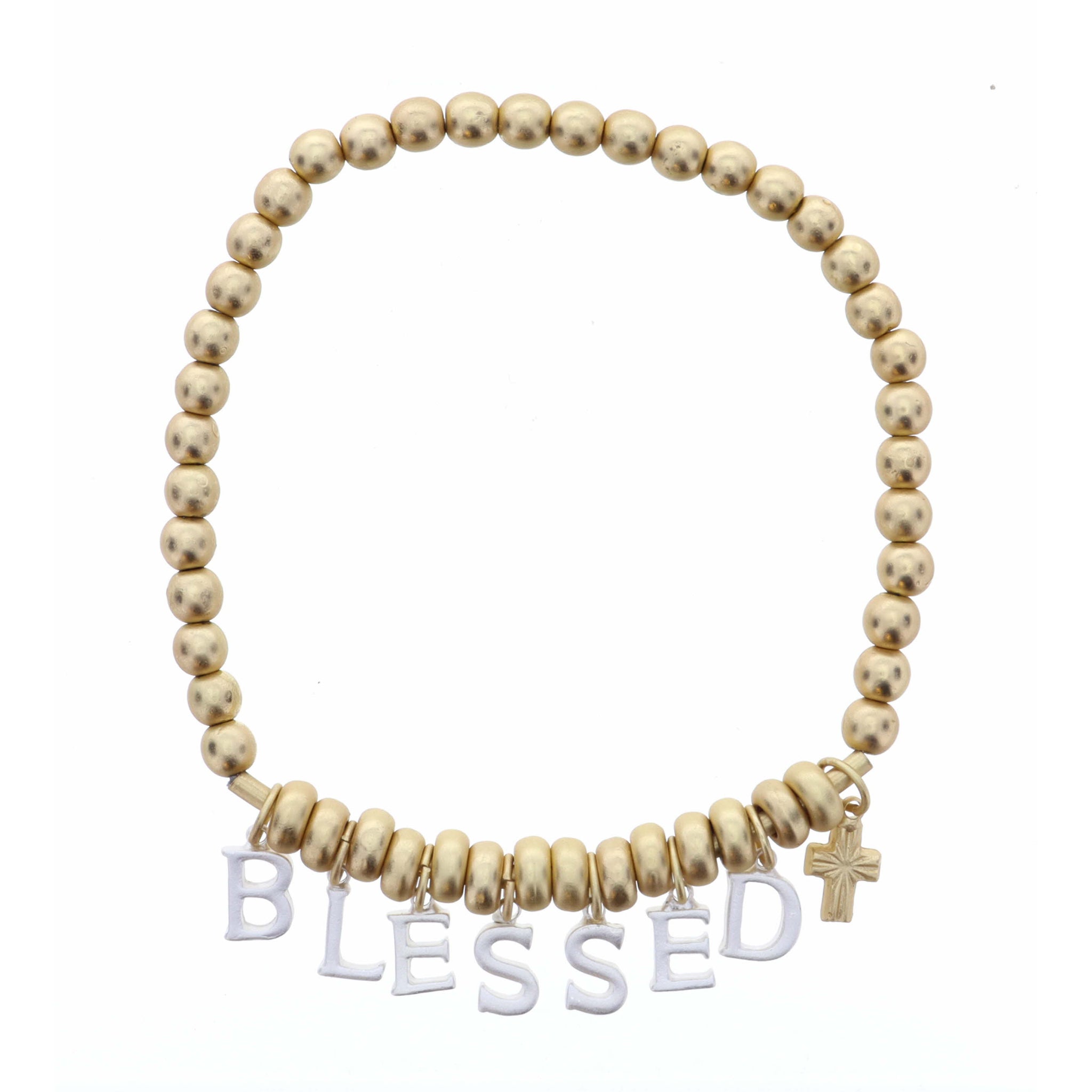 Silver Blessed with Gold Cross on Gold Beaded Bracelet