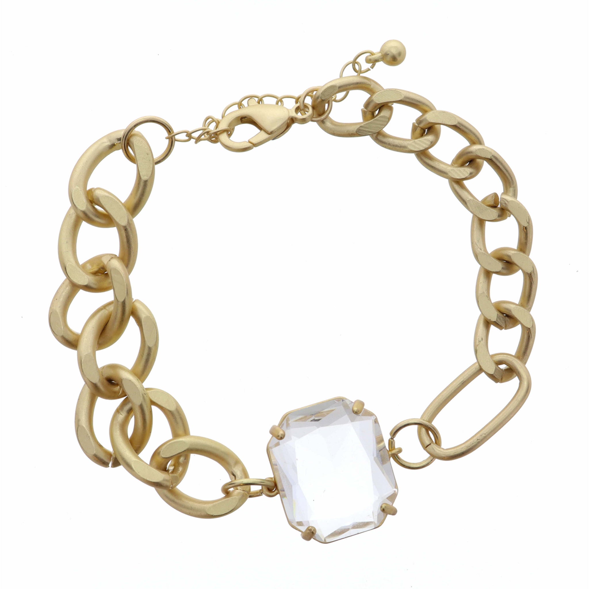 Clear Square on Gold Curb Chain Bracelet