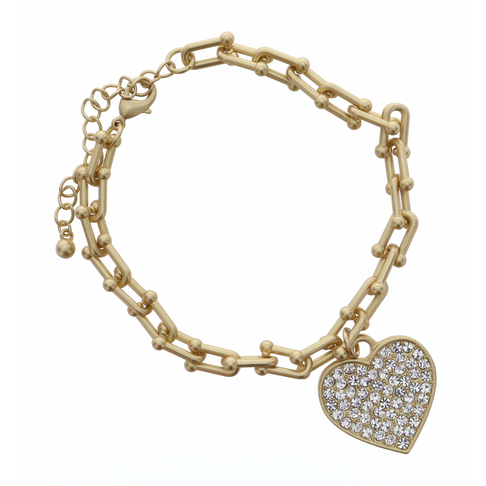 Clear Crystal Heart on Hardware Link Chain Bracelet