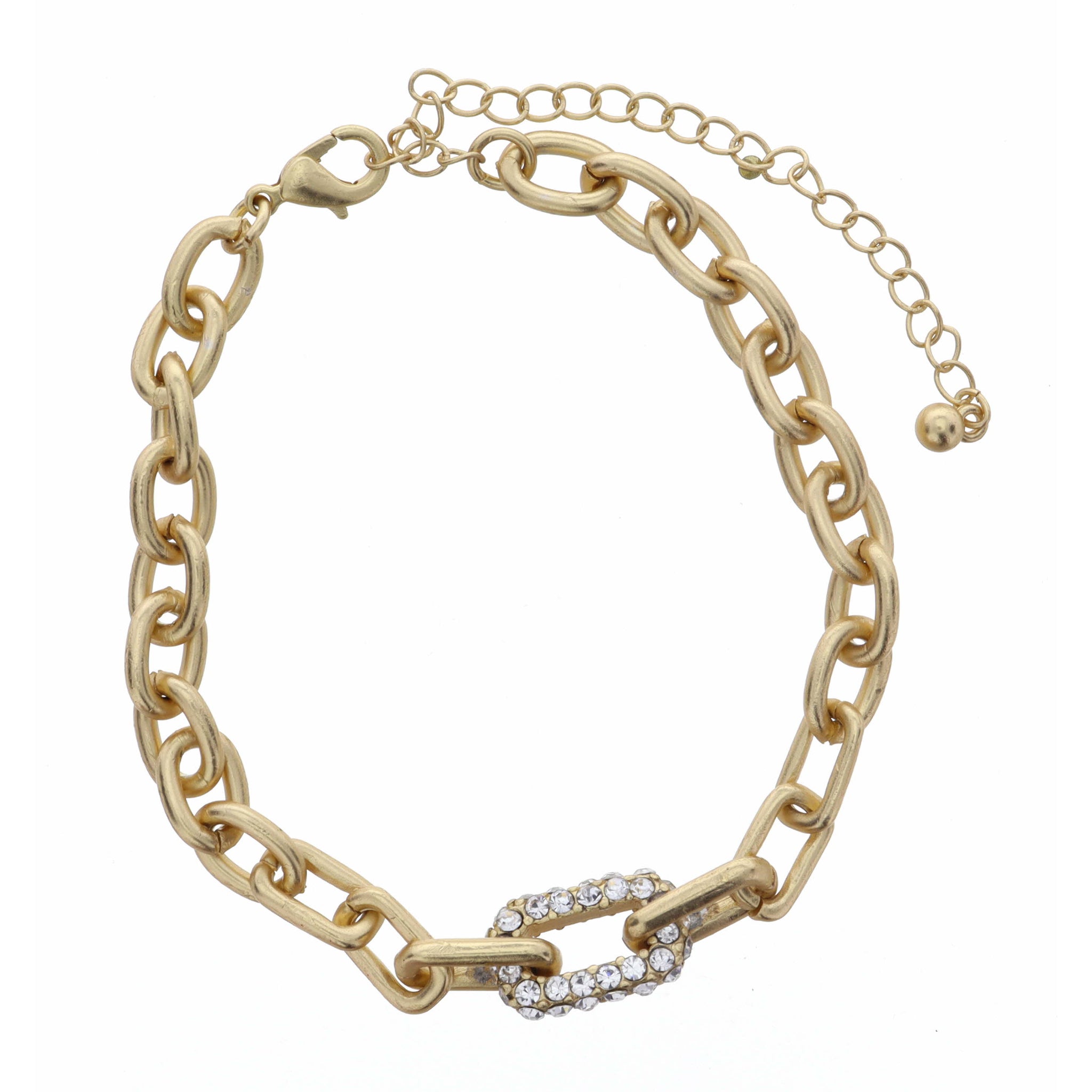 Matte Gold Cable Chain with Clear Crystal Oval Bracelet
