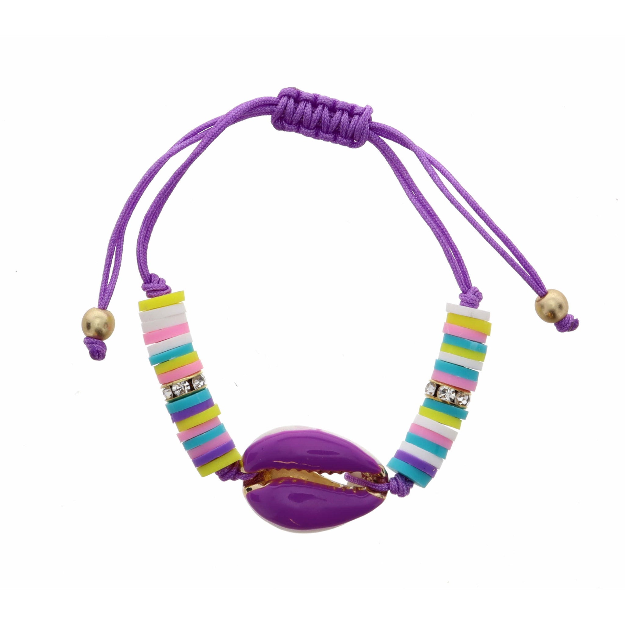 Kids Purple Shell on Multi Rubber Sequins & Purple Thread Bracelet