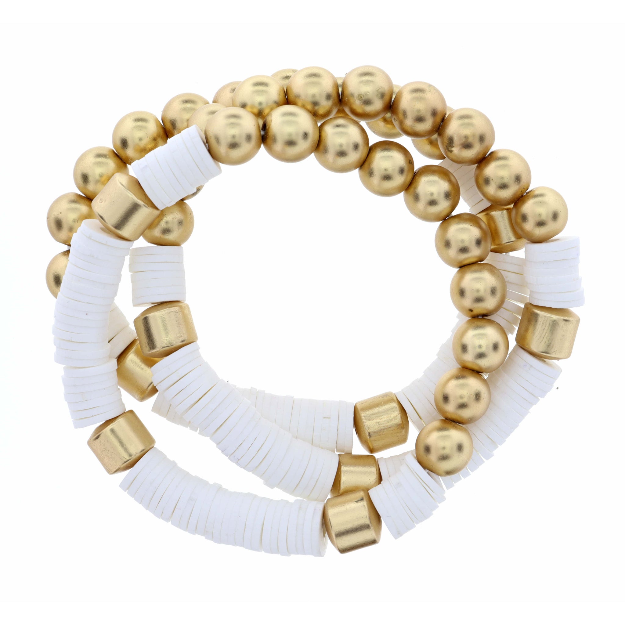 3 Strand, Metal Beads & White Rubber Sequins Bracelet