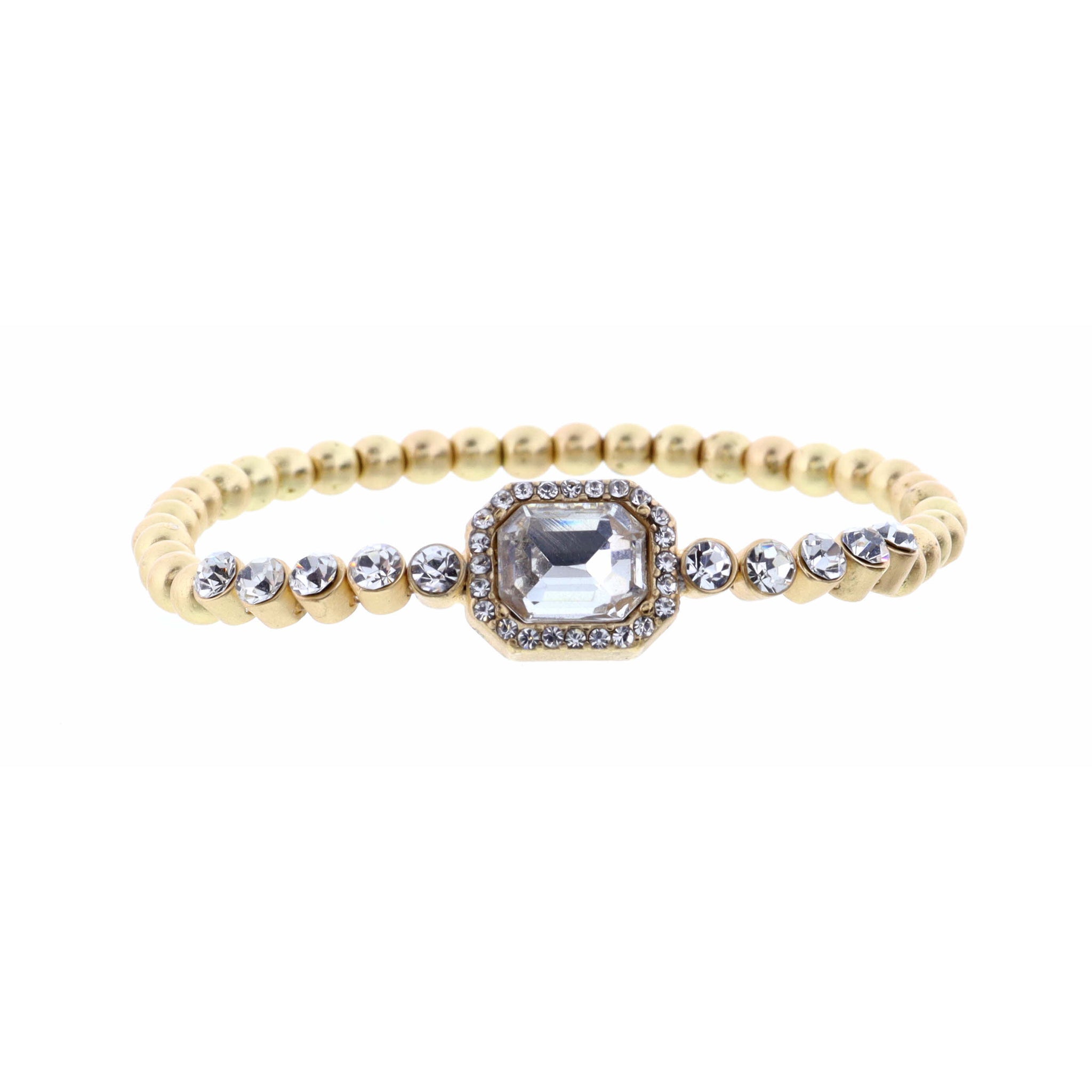Large Crystal Emerald Cut with Crystal Edge and Circle Crystals Bracelet