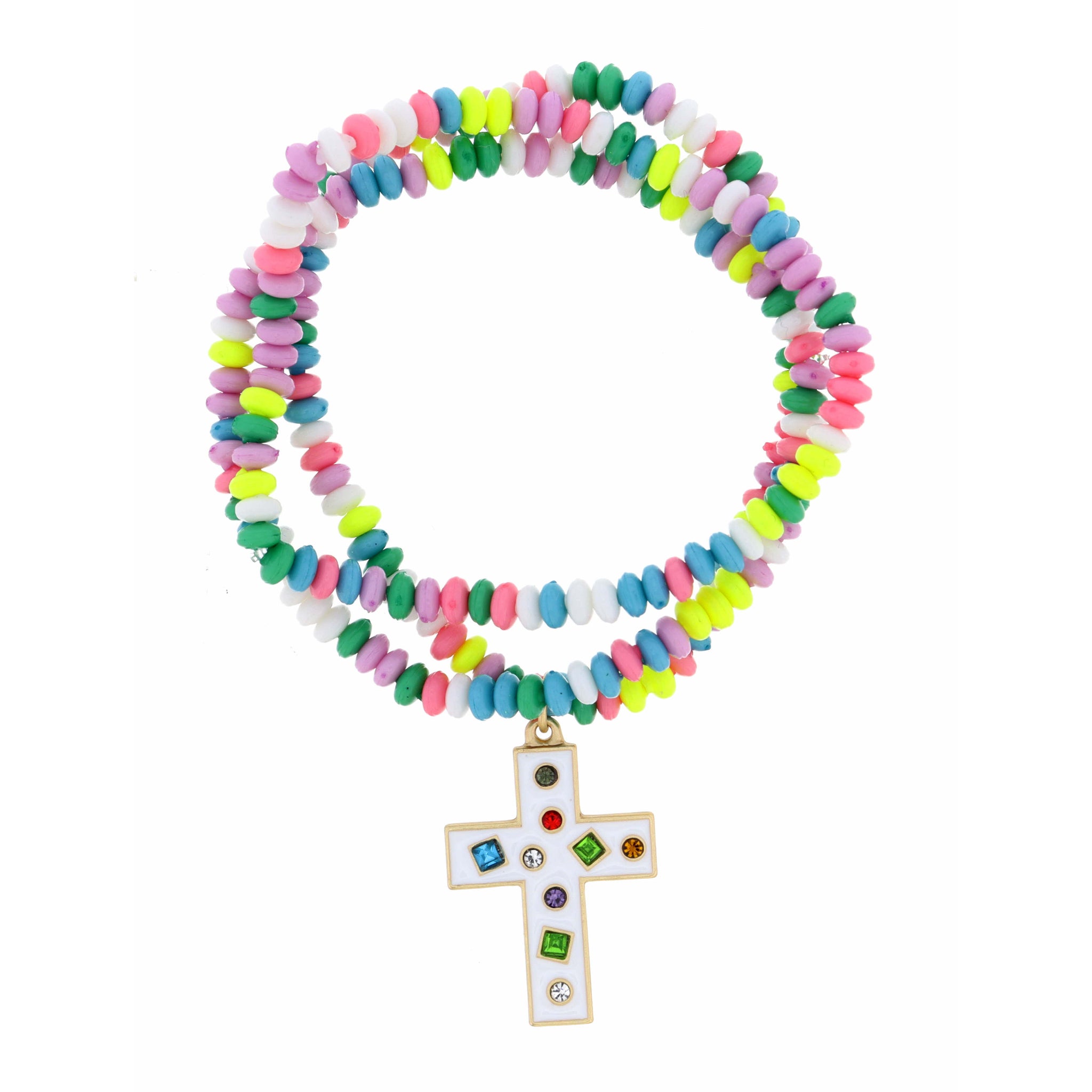 Kids White Cross with Multi Crystals Bracelet