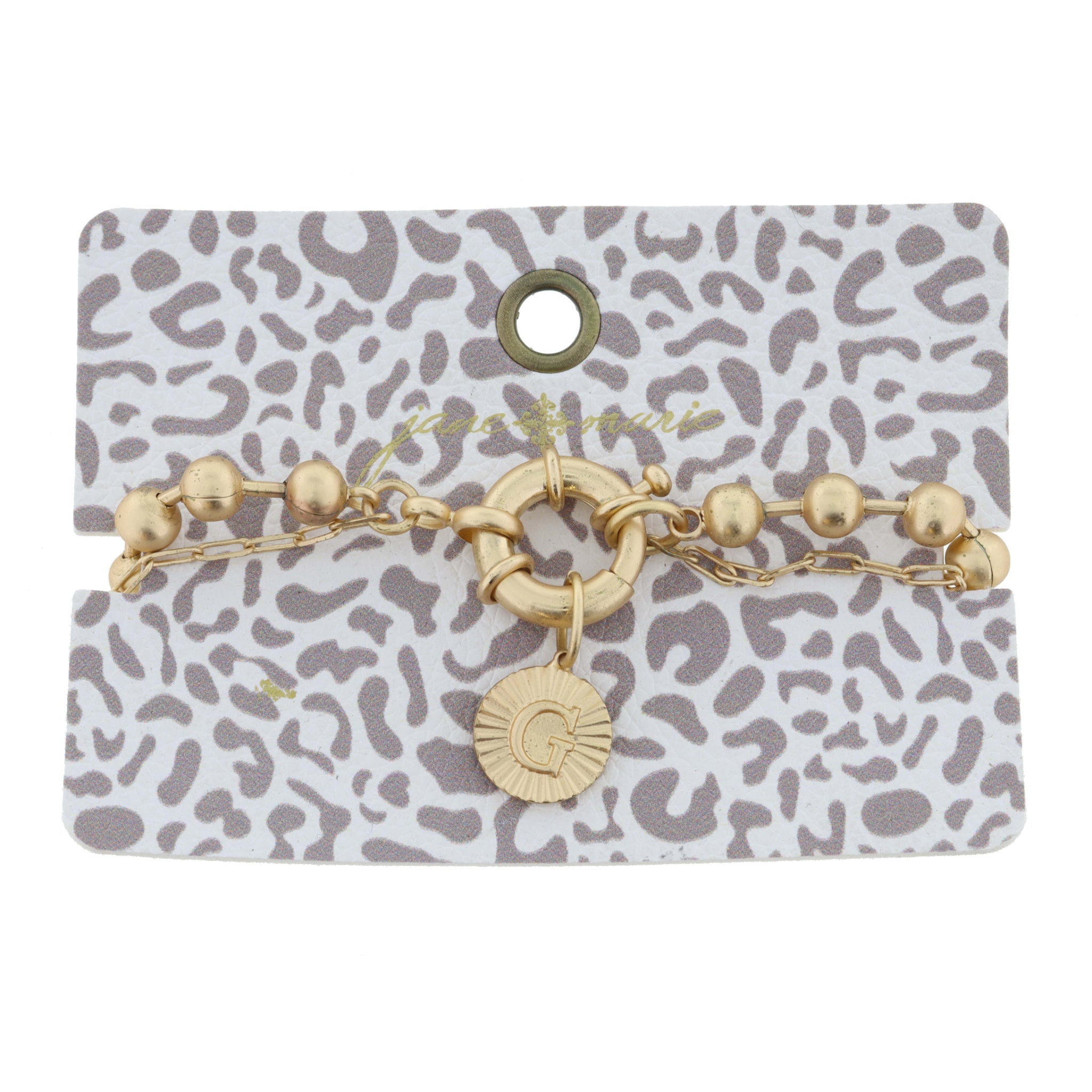 2-Sided, Gold Circle with Latch, Intial "G" and Heart Bracelet